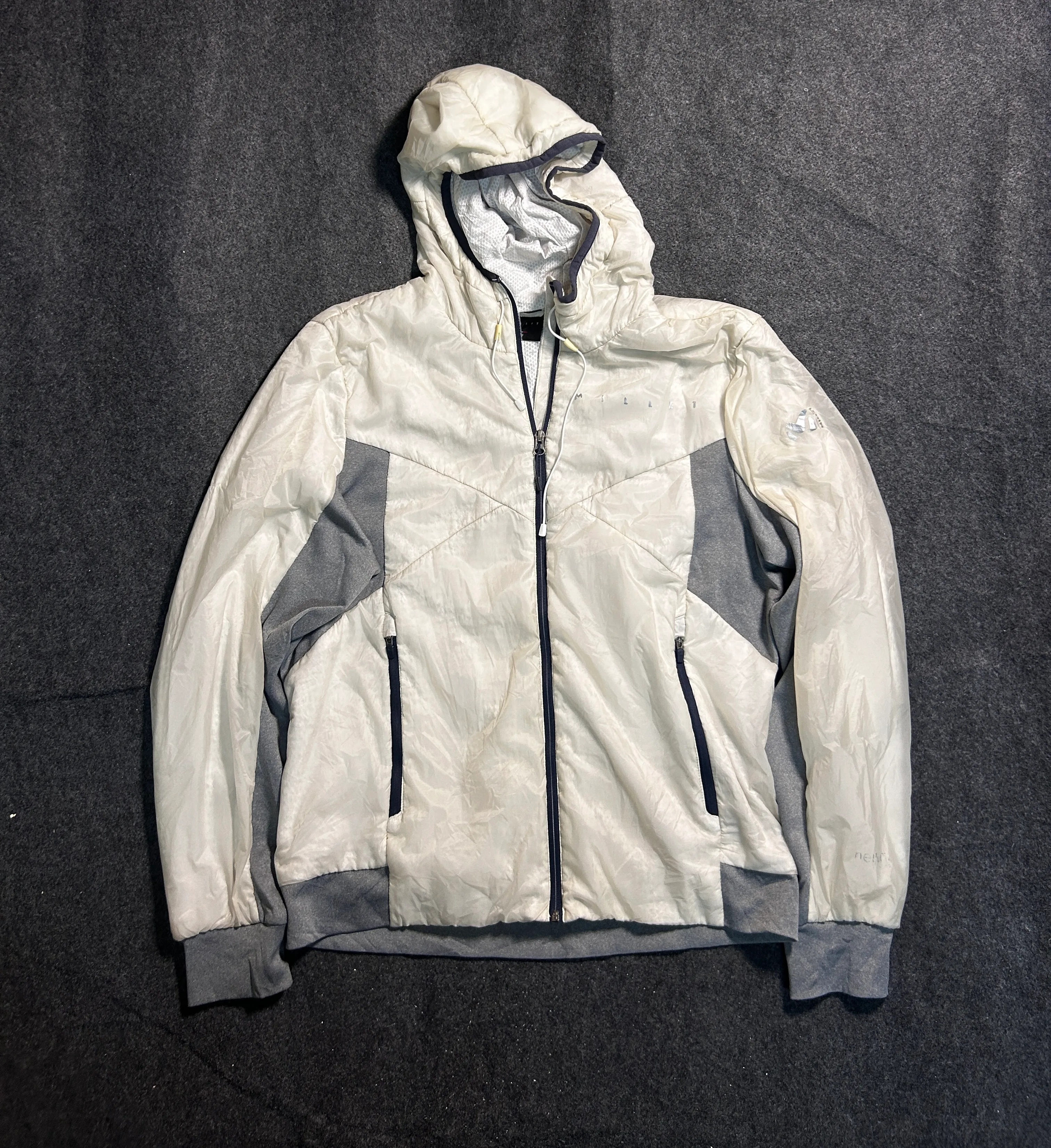 MILLET Lightweight Puffer Jacket White Grey Full Zip Hooded Outdoor Size 100
