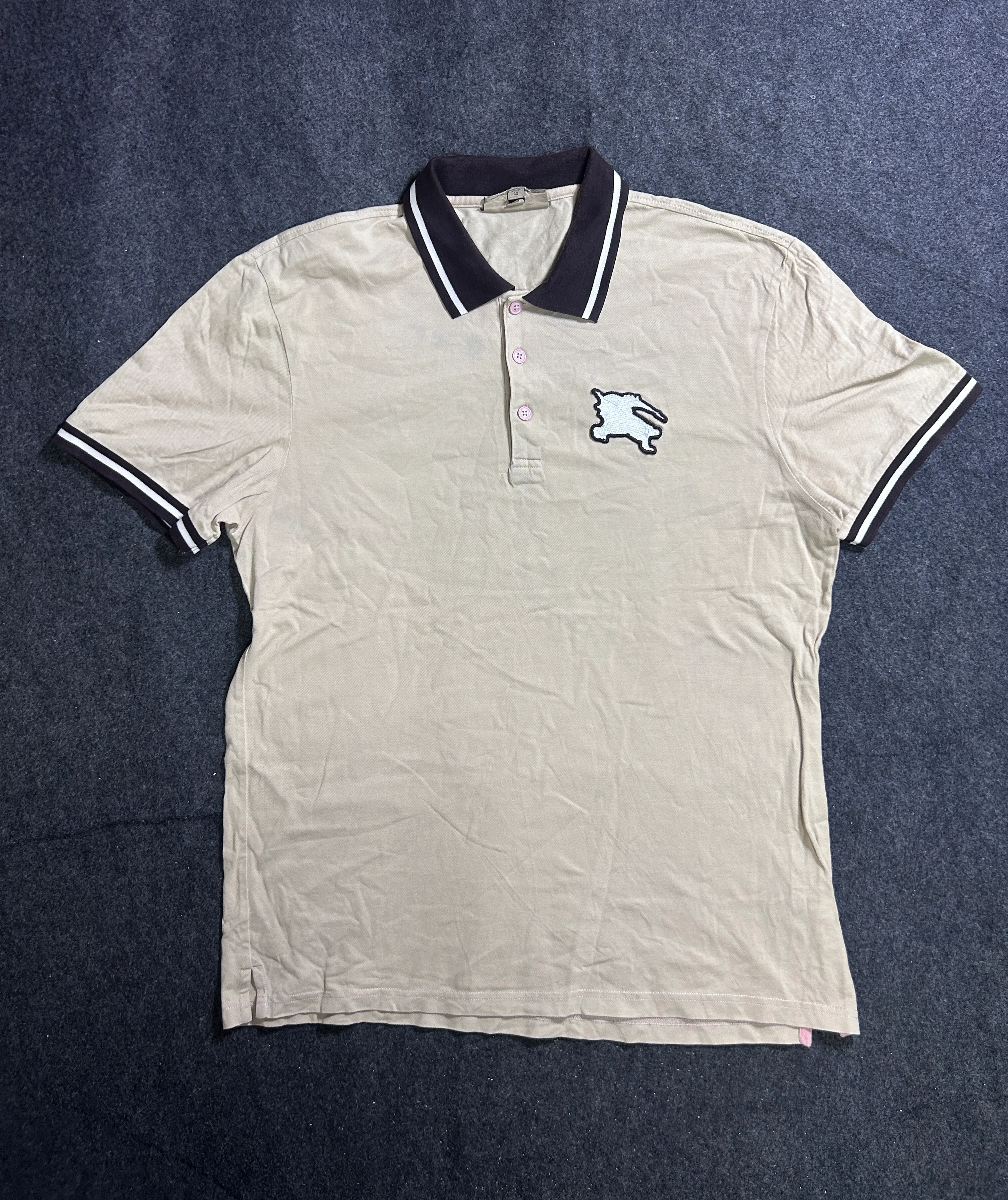 Burberry Prorsum Tipped Collar Equestrian Knight Logo Polo Shirt – Beige / Tan