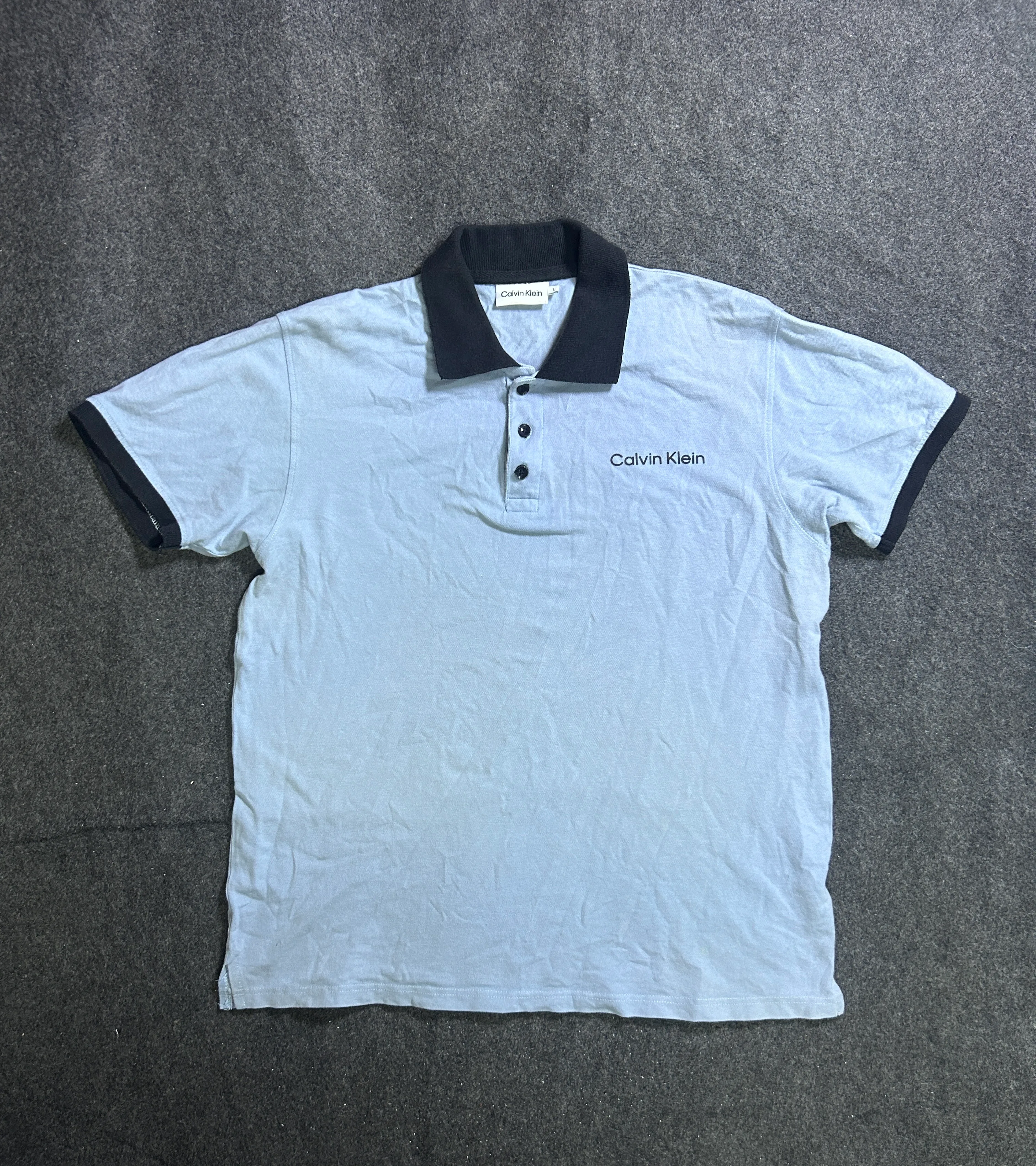 Calvin Klein Embroidered Logo Contrast Collar Polo Shirt – Light Blue / Navy L
