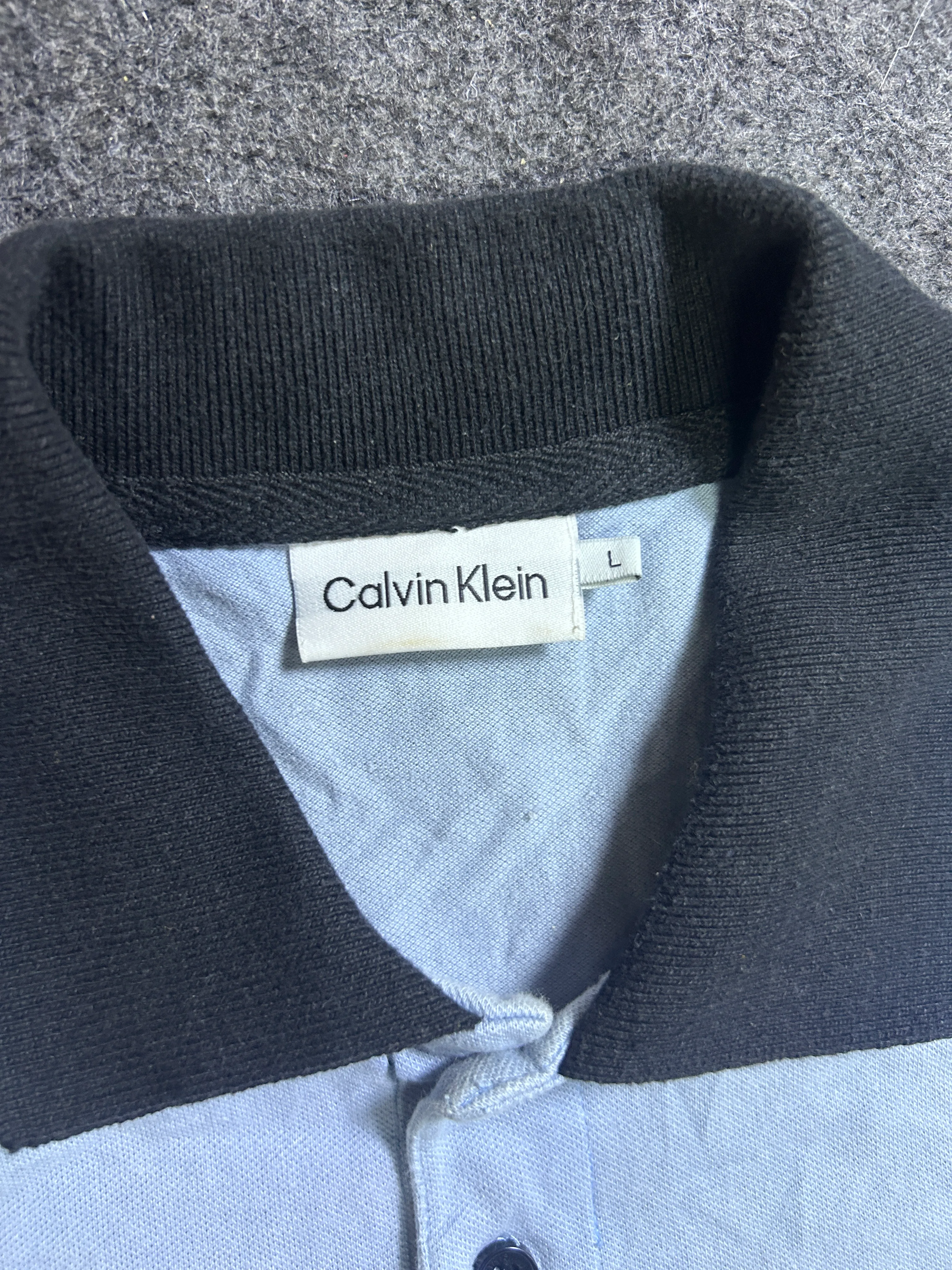 Calvin Klein Embroidered Logo Contrast Collar Polo Shirt – Light Blue / Navy L