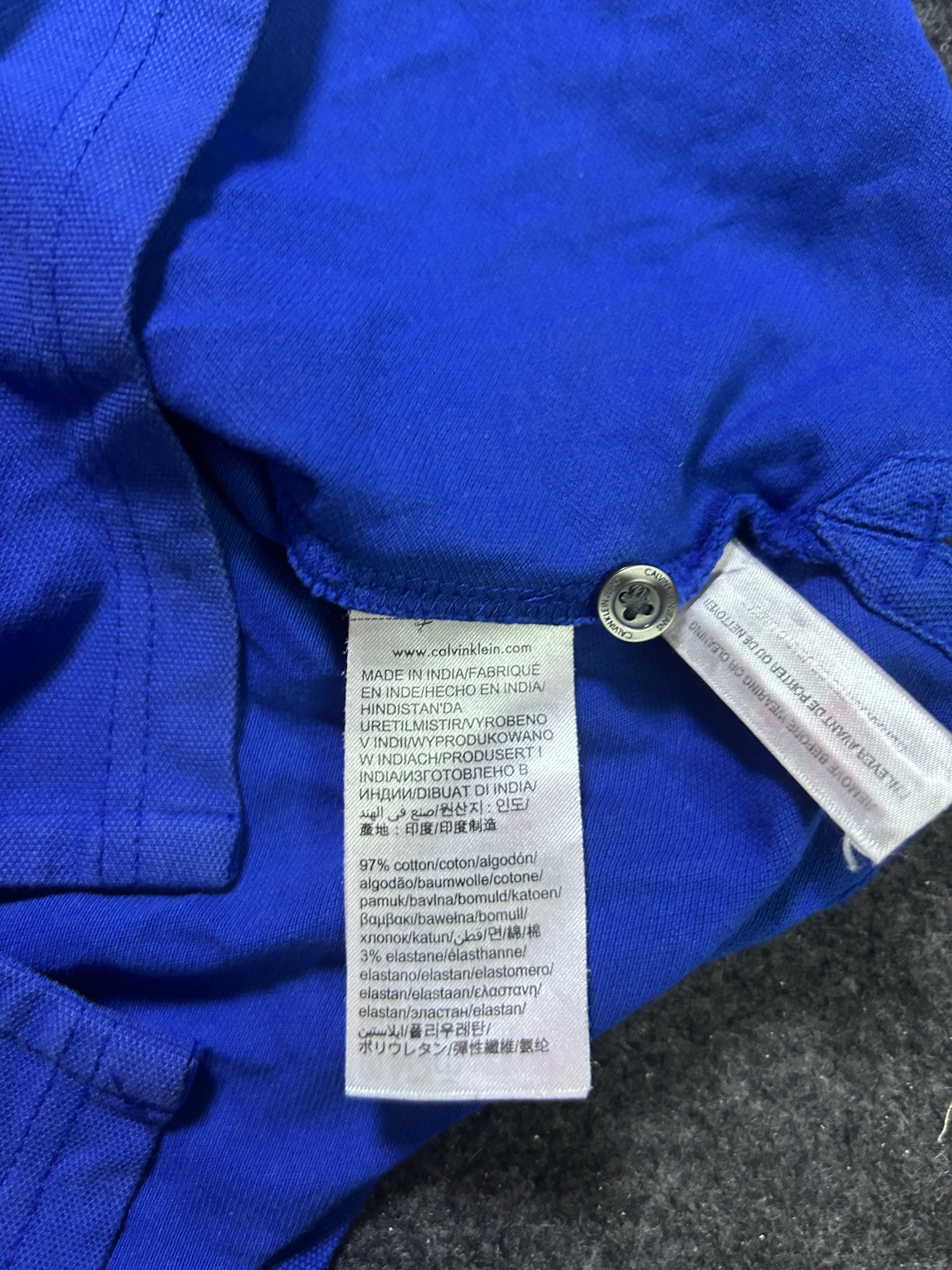 Calvin Klein Jeans Embroidered Monogram Logo Stretch Polo Shirt – Royal Blue L