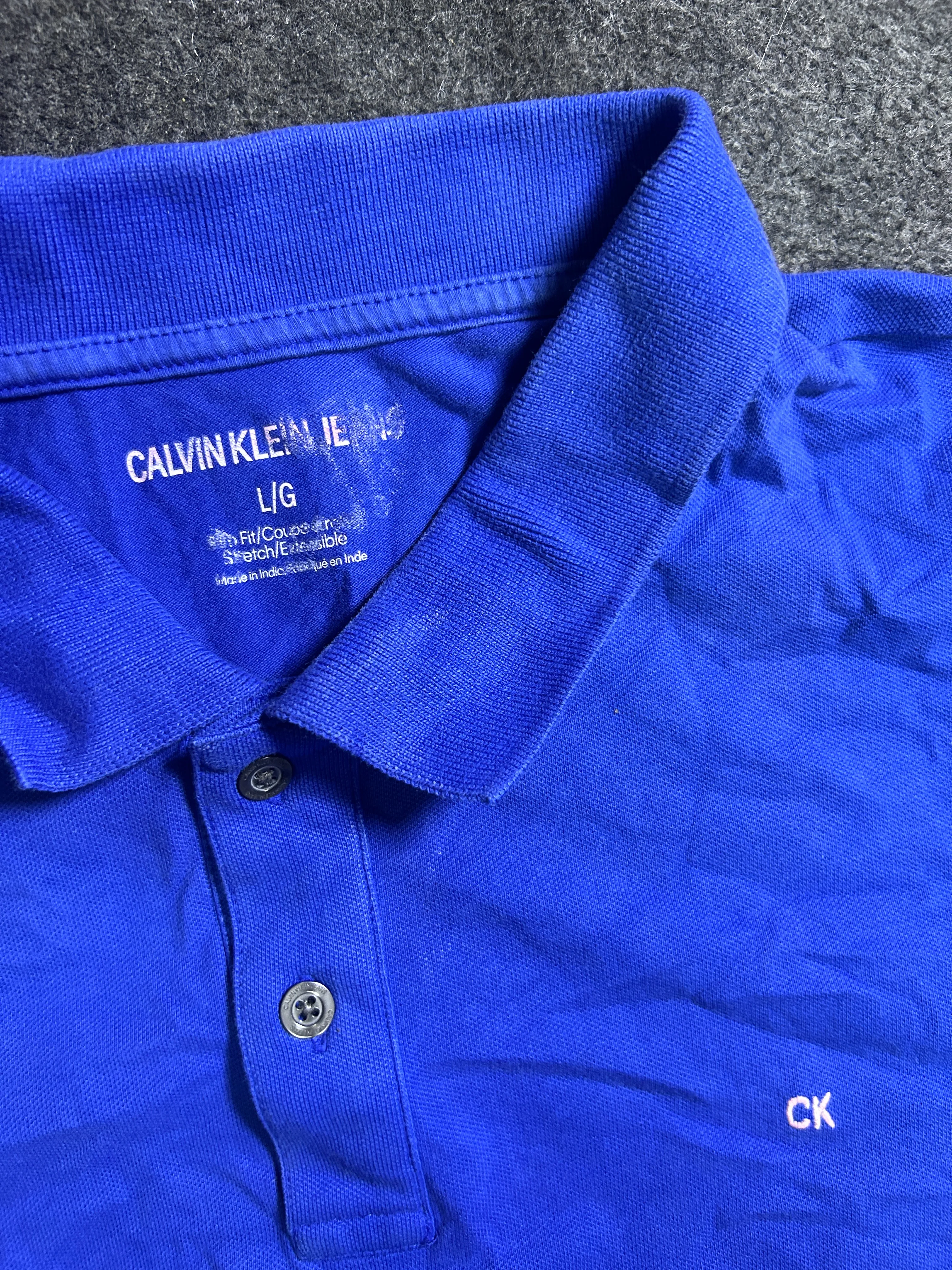 Calvin Klein Jeans Embroidered Monogram Logo Stretch Polo Shirt – Royal Blue L