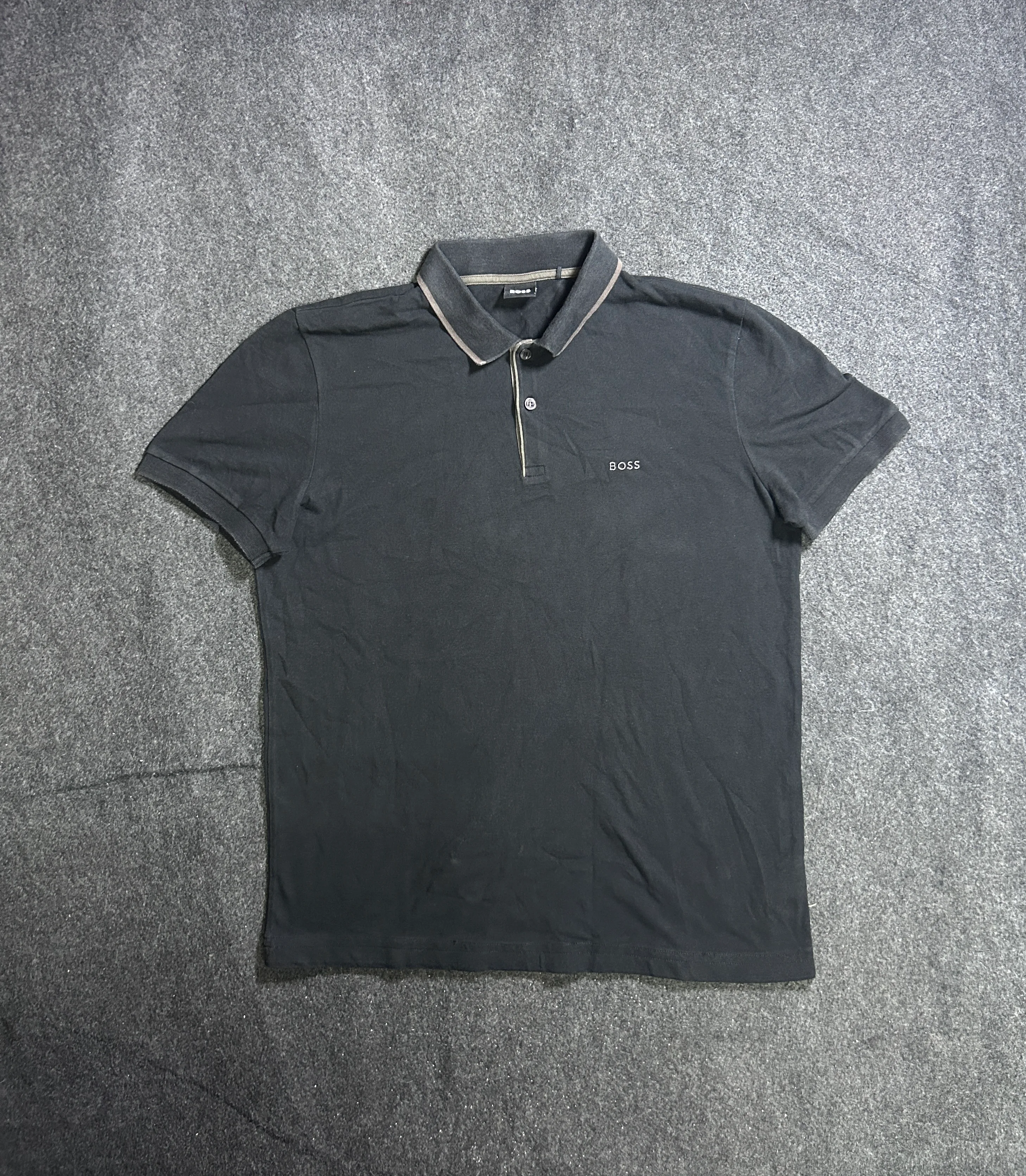 BOSS Hugo Boss Tipped Collar Logo Short-Sleeve Polo Shirt – Black M