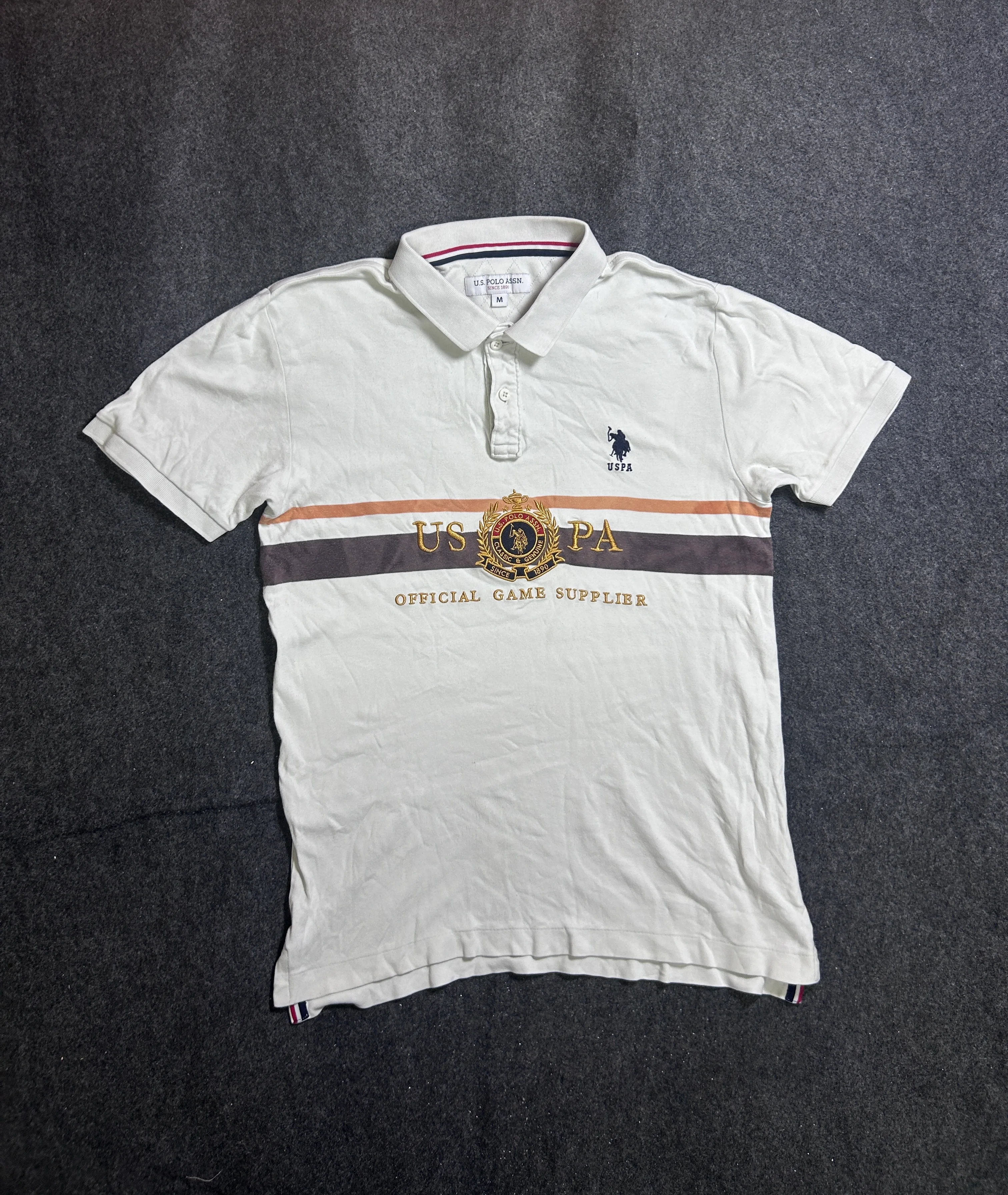 S. Polo Assn. Men's Off-White Graphic Polo T-Shirt (Size M)
