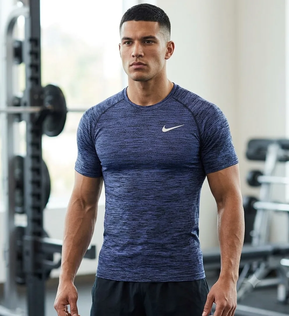Nike Running Dri-FIT Knit Seamless Short-Sleeve T-Shirt – Purple / Black Heather XL
