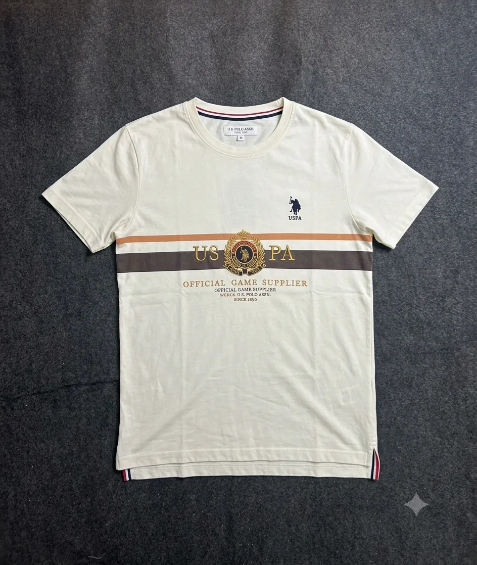 US Polo Assn Men's Off-White Graphic Polo T-Shirt (Size M)