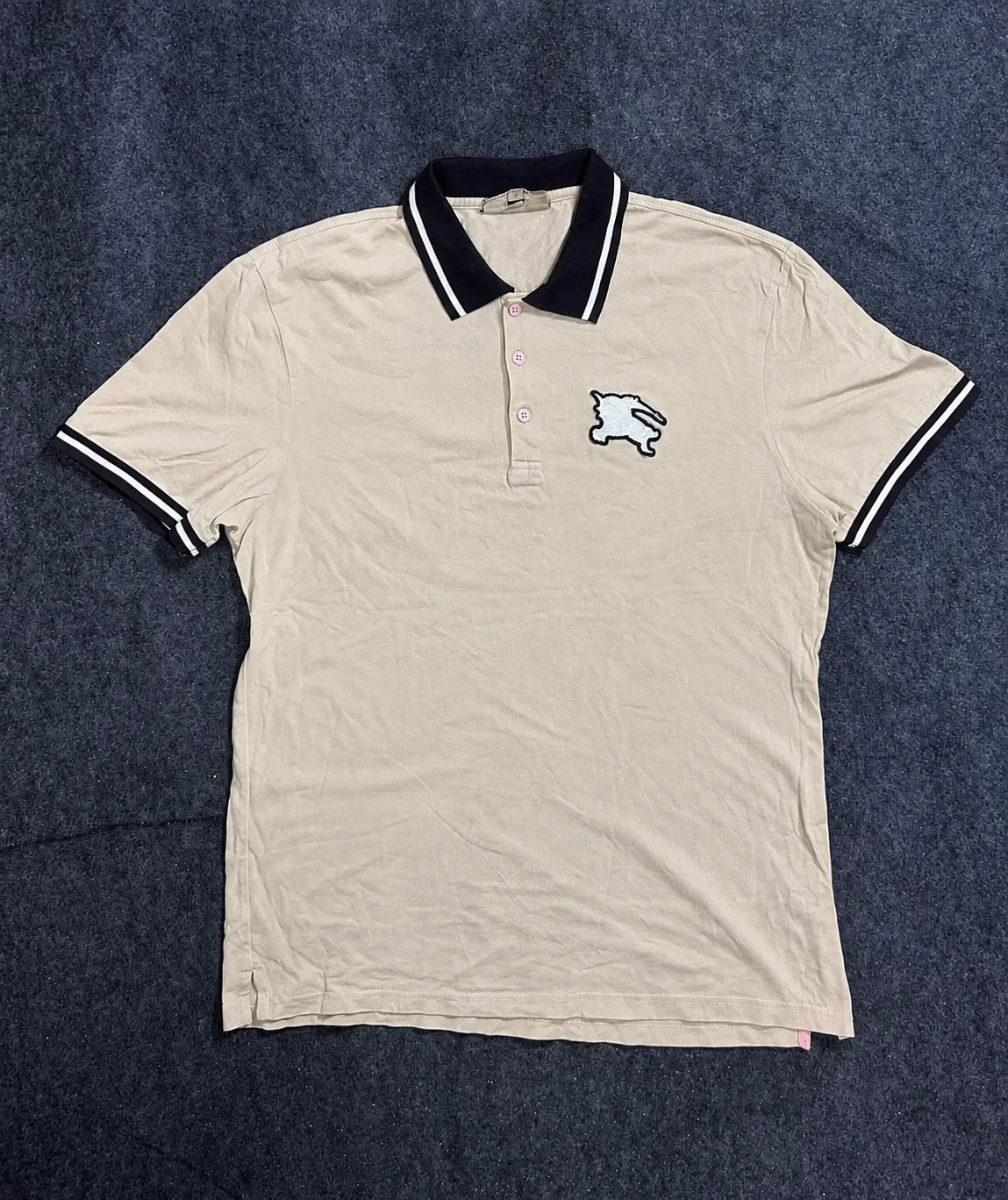 Burberry Prorsum Tipped Collar Equestrian Knight Logo Polo Shirt – Beige / Tan
