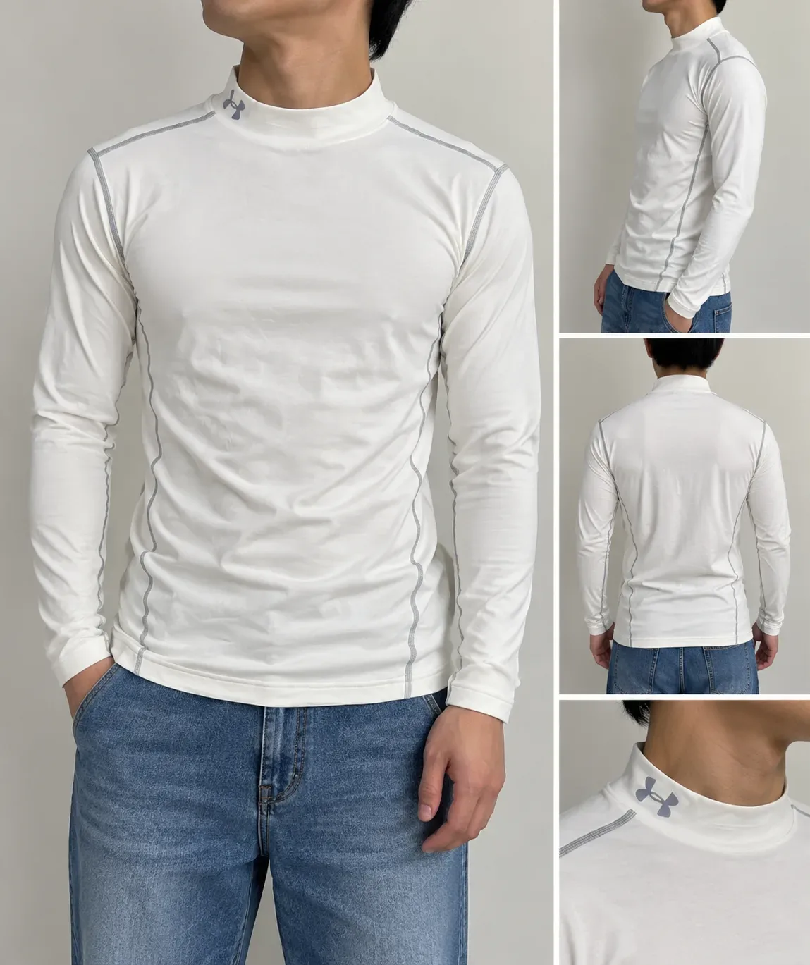 Under Armour ColdGear Thermal Mock Neck Compression Base Layer Top – Off-White / Cream (3XL)