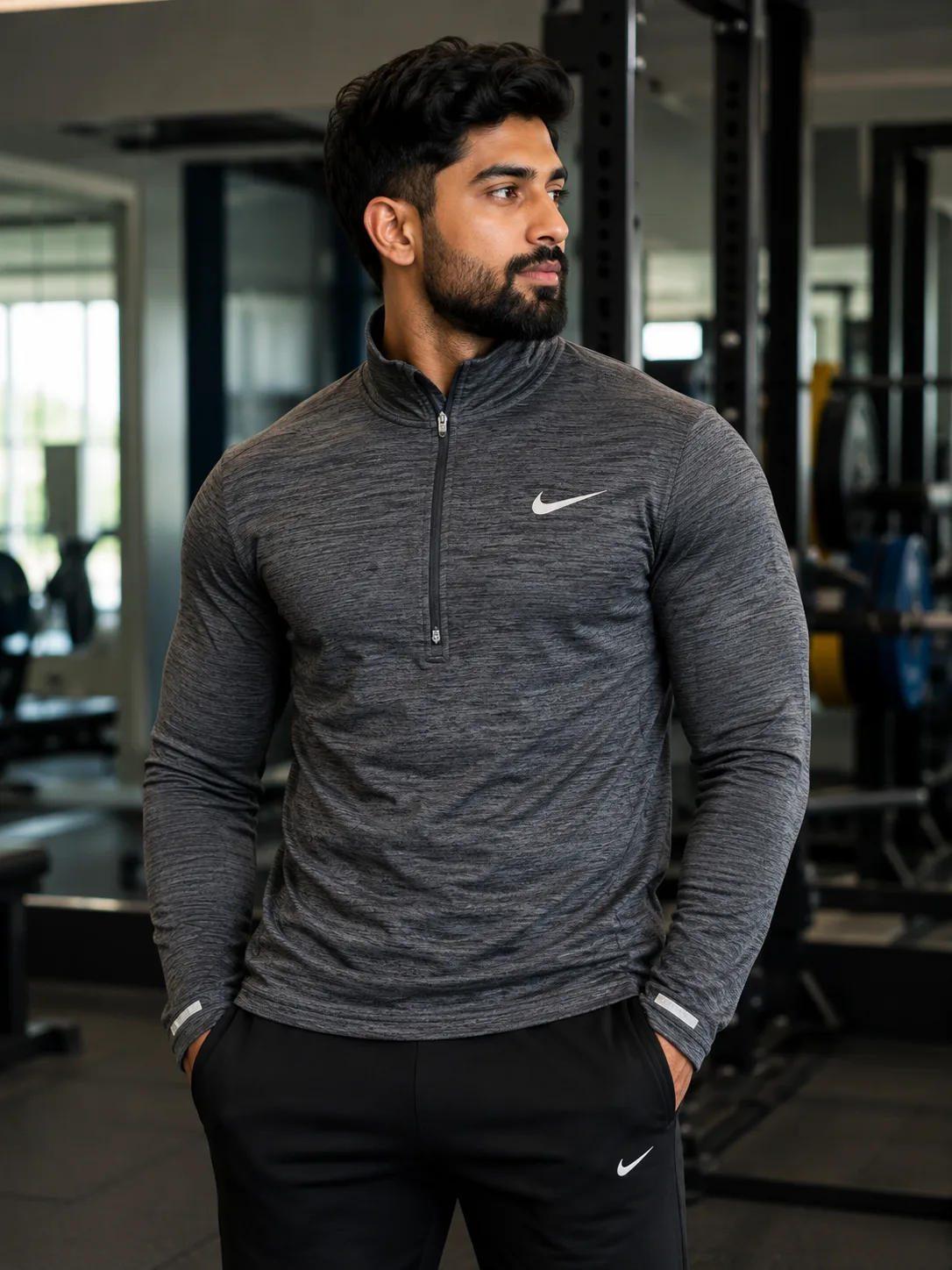 Nike Dri-FIT Men’s 1/2 Zip Running Tshirt Black M