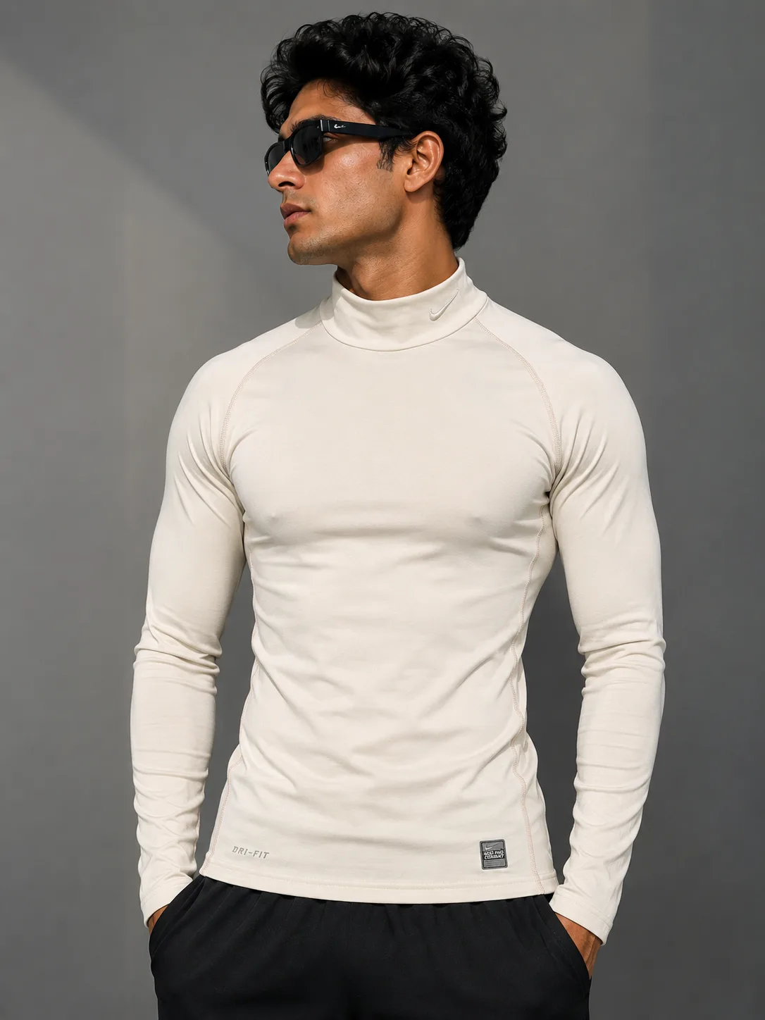 Nike Pro Combat Dri-FIT Compression Mock Neck Long Sleeve Base Layer Off White XS