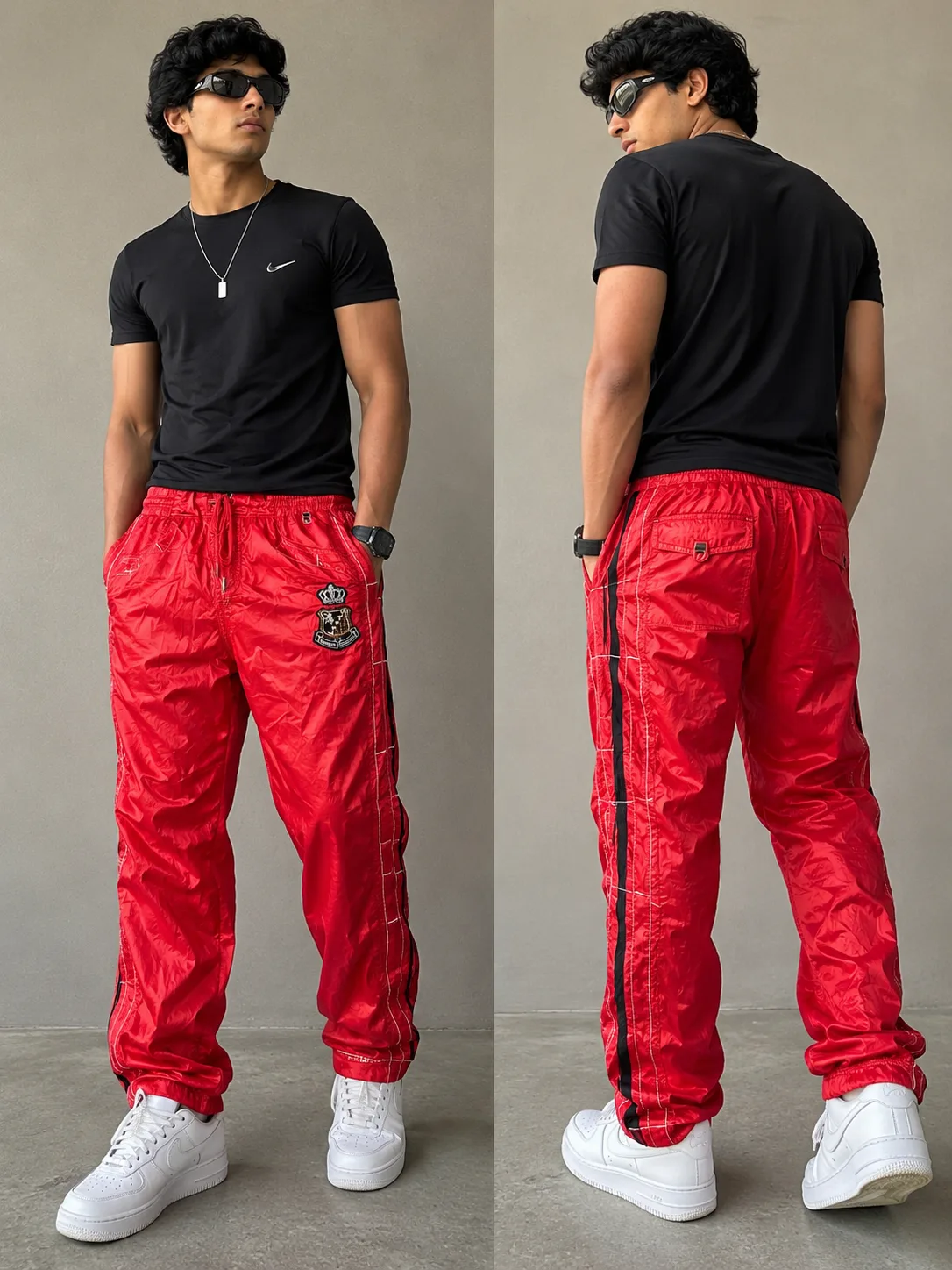Korean Style Men’s Red Casual Collection Nylon Track Pants | 30-32