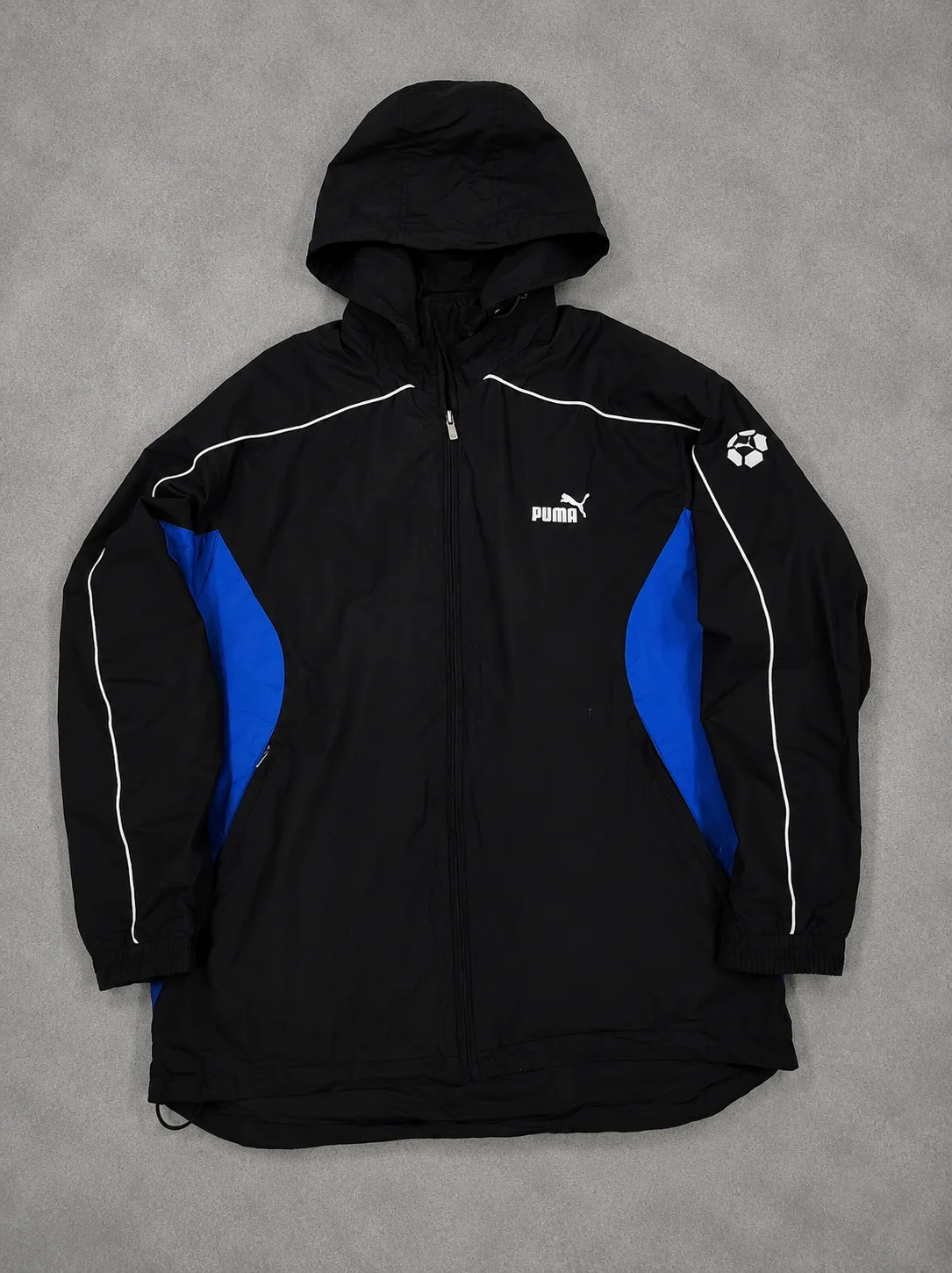 Puma Black & Blue Hooded Waterproof Windbreaker Jacket | Lightweight | L