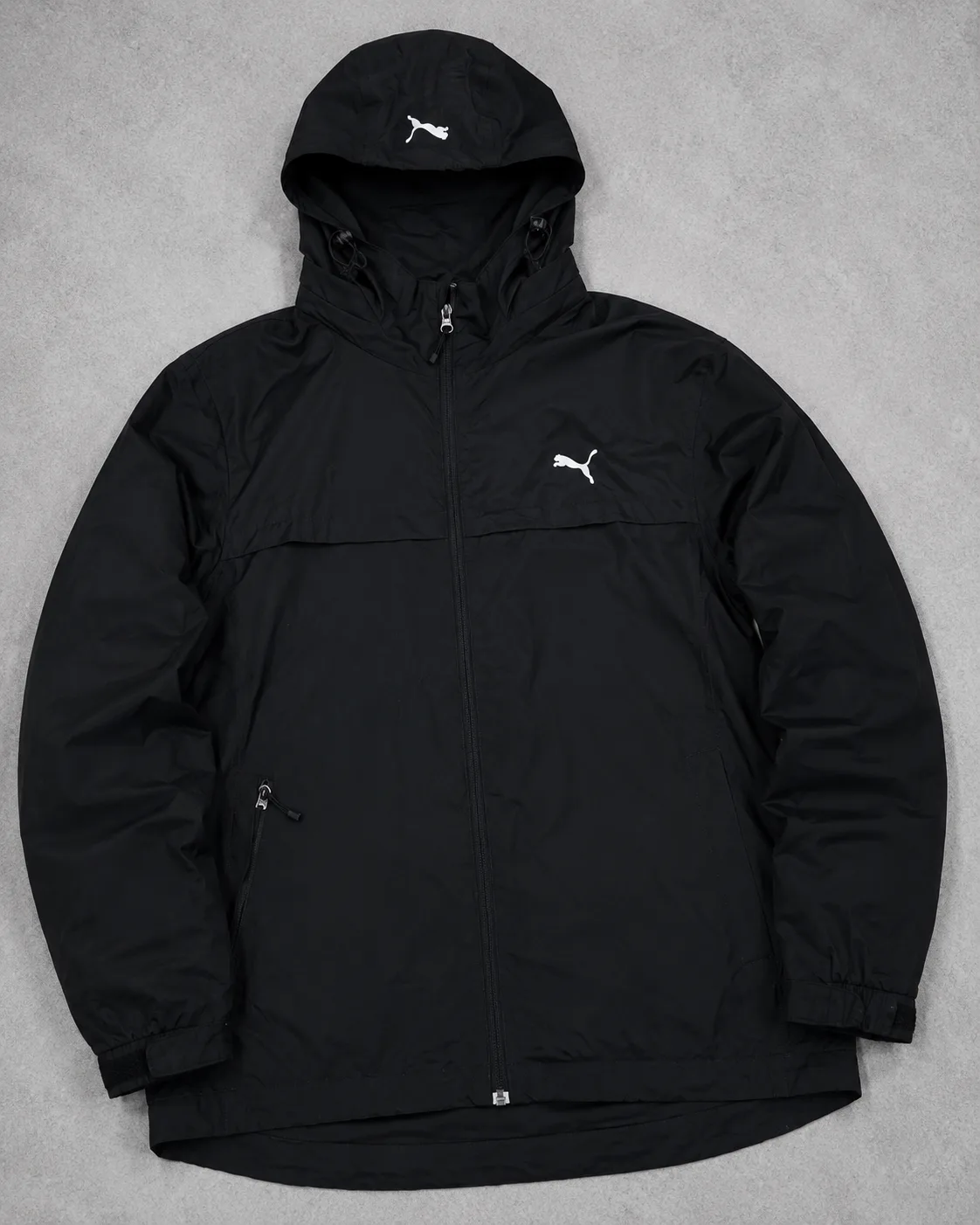 Puma Waterproof Hooded Jacket Black | Lightweight Outdoor Windbreaker | Size XL