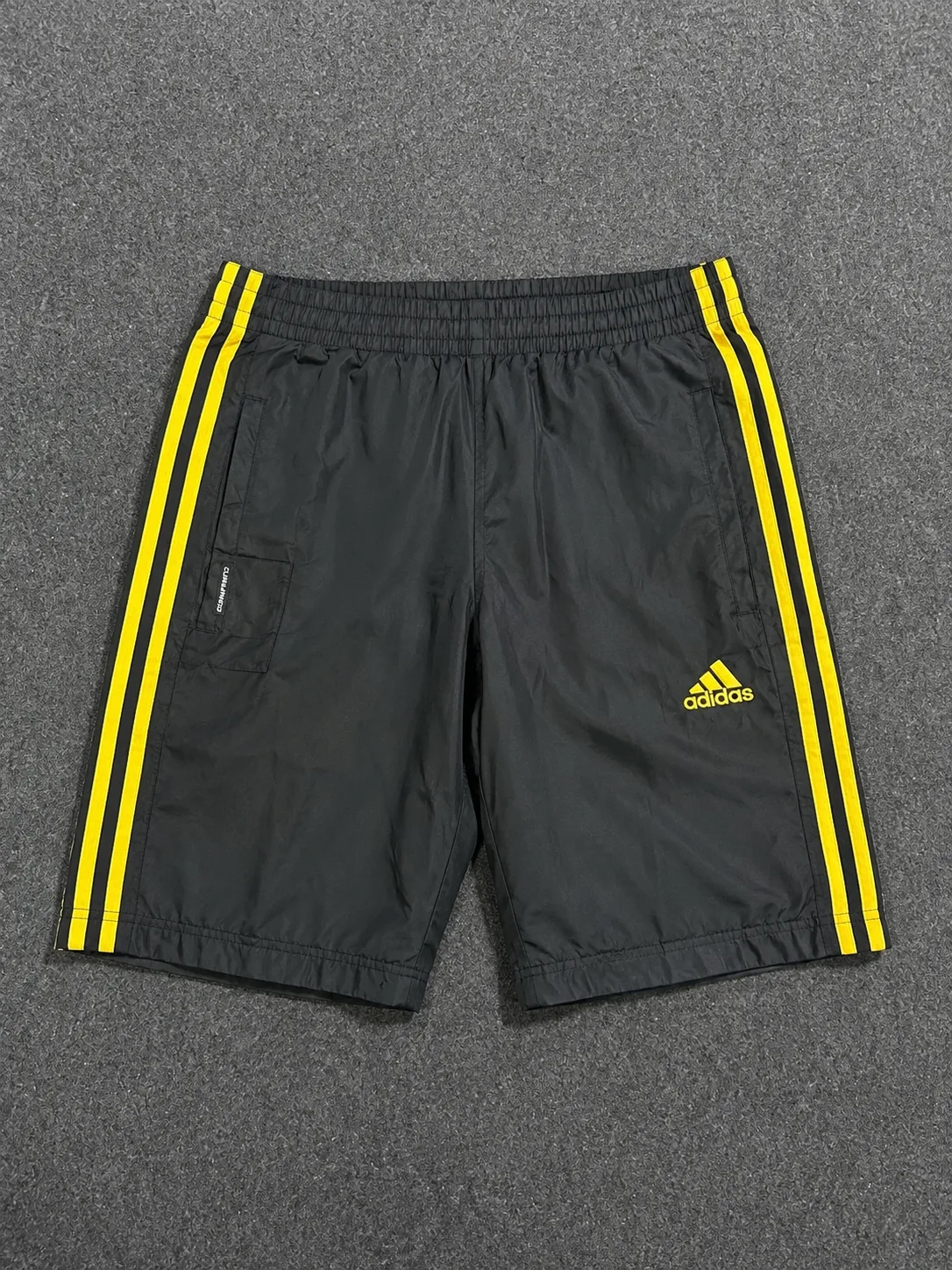 Vintage Adidas ClimaProof 3-Stripes Black & Yellow Nylon Athletic Shorts M