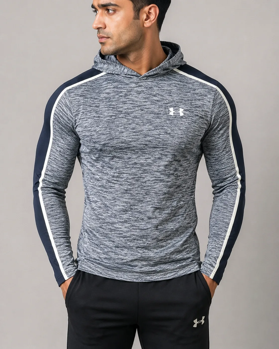 Under Armour HeatGear Performance Hoodie | Grey Athletic Training Pullover | L