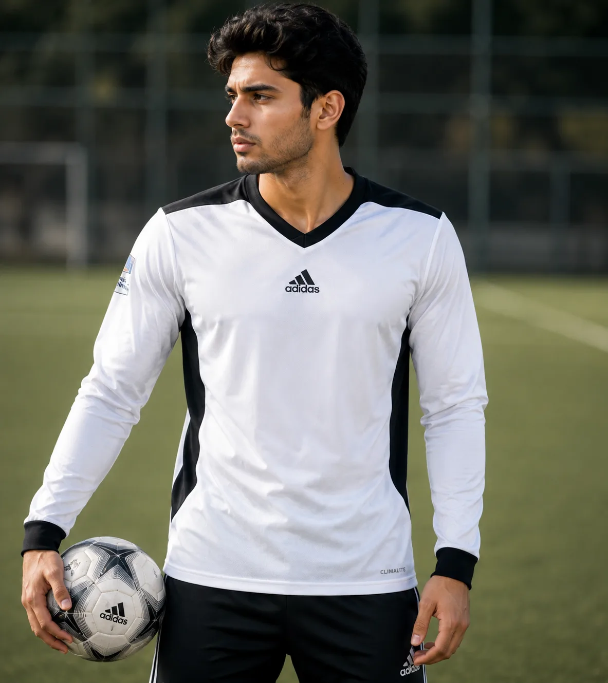 Adidas ClimaLite Long Sleeve Football Jersey White Black | Men’s Performance Sports Top