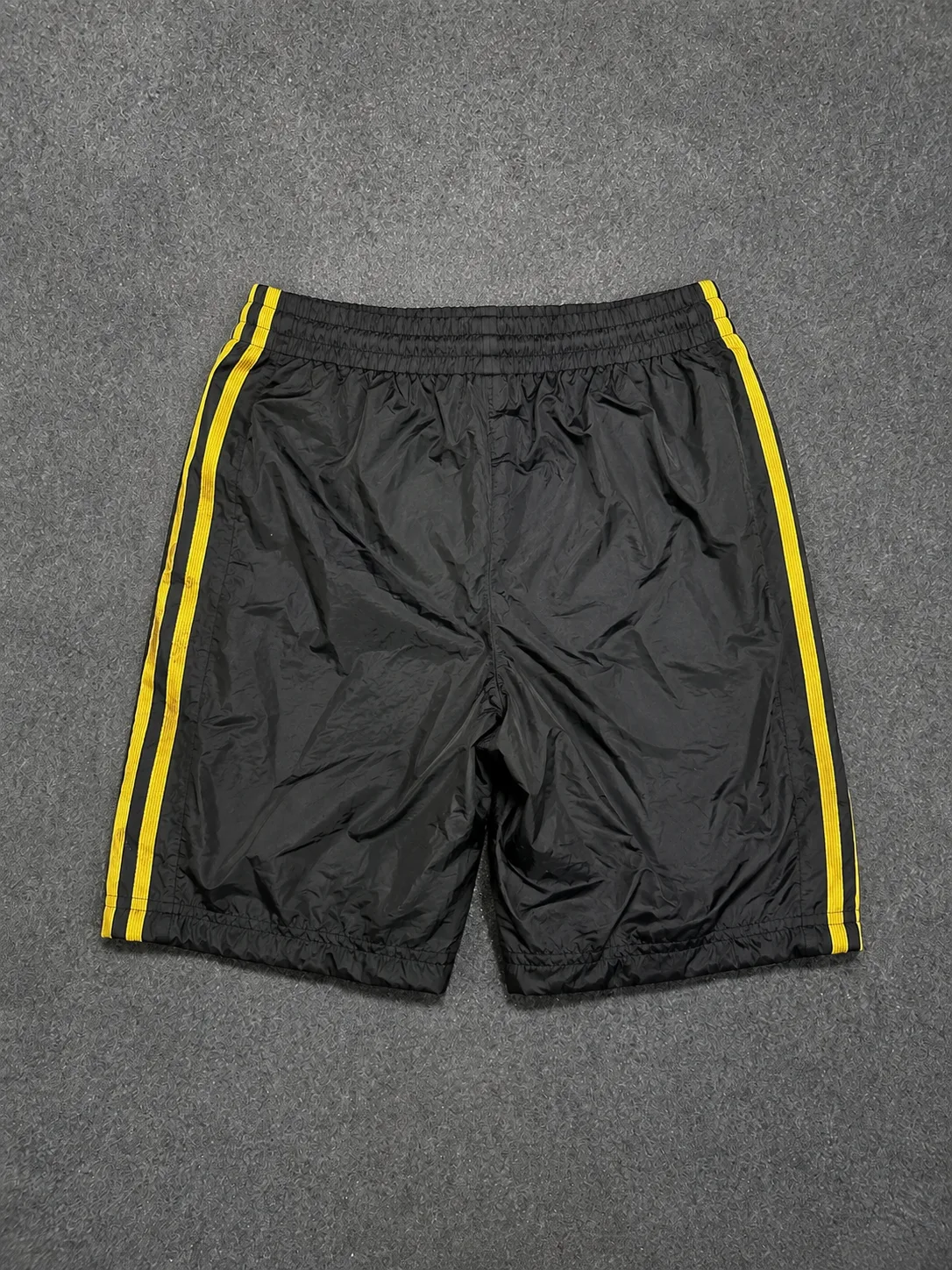 Vintage Adidas ClimaProof 3-Stripes Black & Yellow Nylon Athletic Shorts M