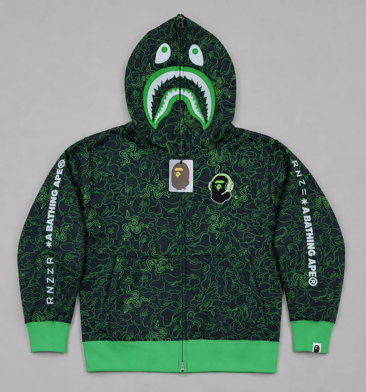 BAPE Shark Full Zip Camo Hoodie Green Black Size M | New With Tags