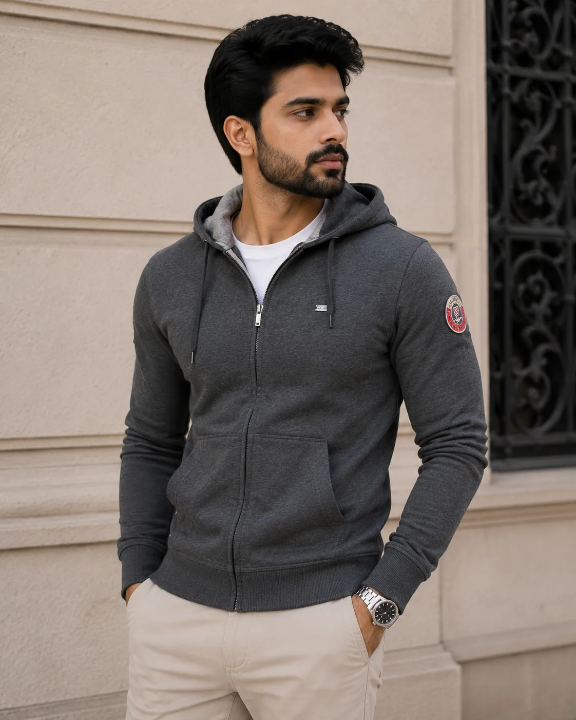 Jockey USA Originals Full Zip Hoodie Jacket Grey XL Casual Sweatshirt