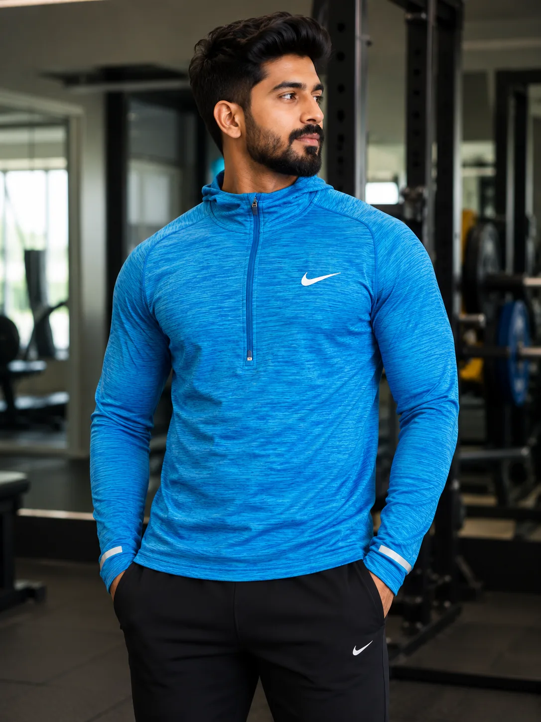 Nike Dri-FIT Men’s 1/2 Zip Running Tshirt  Blue | L