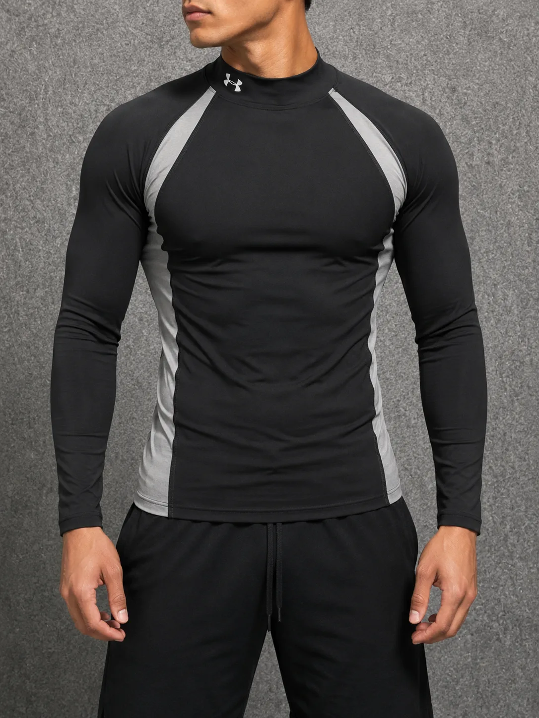 Under Armour ColdGear Compression Mock Neck Base Layer Long Sleeve Black Grey | S