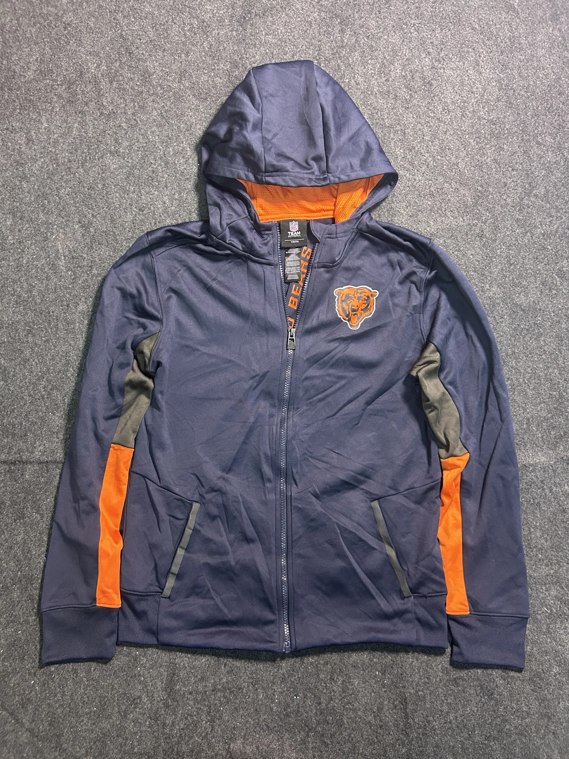 NFL Chicago Bears Full Zip Performance Hoodie Navy Blue Team Apparel Youth M