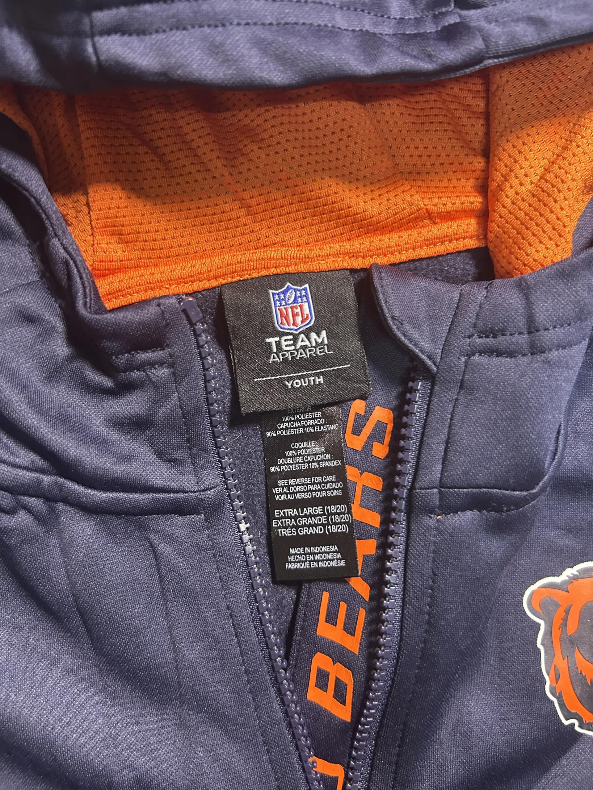 NFL Chicago Bears Full Zip Performance Hoodie Navy Blue Team Apparel Youth M
