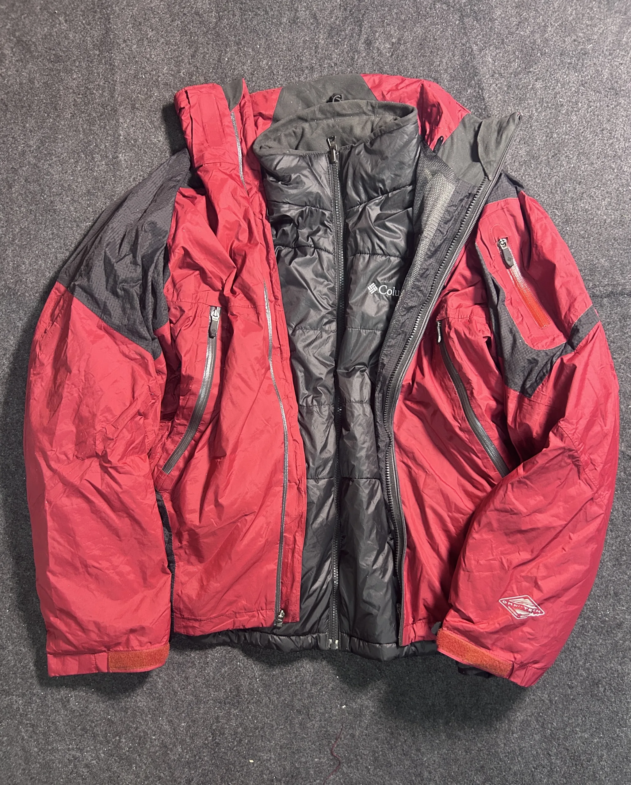 Columbia Omni-Tech 3-in-1 Waterproof Winter Jacket with Removable Puffer Liner Red Black | Men’s M