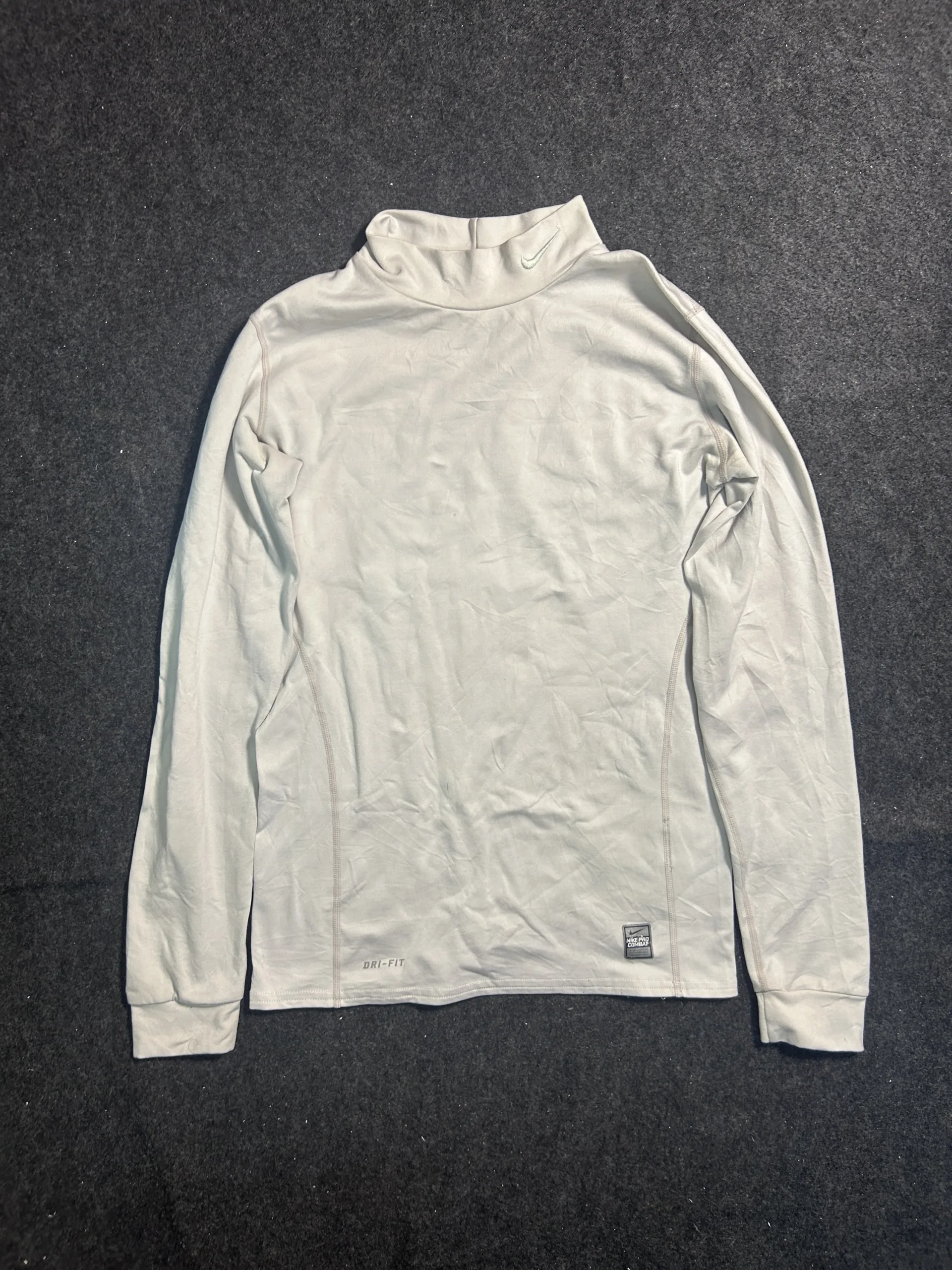 Nike Pro Combat Dri-FIT Compression Mock Neck Long Sleeve Base Layer Off White XS