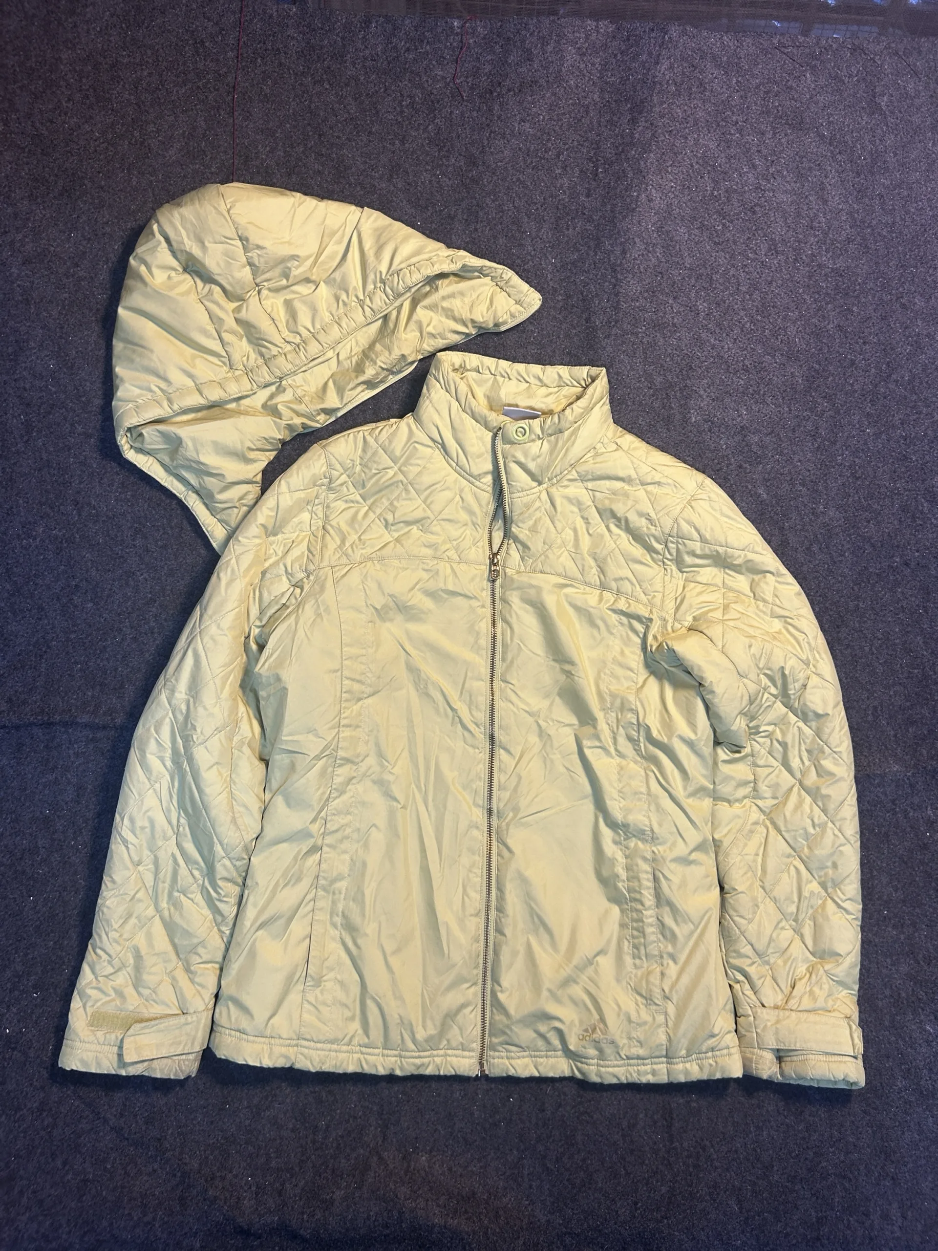 Adidas Lightweight Hooded Puffer Jacket Beige Olive Unisex Winter Jacket