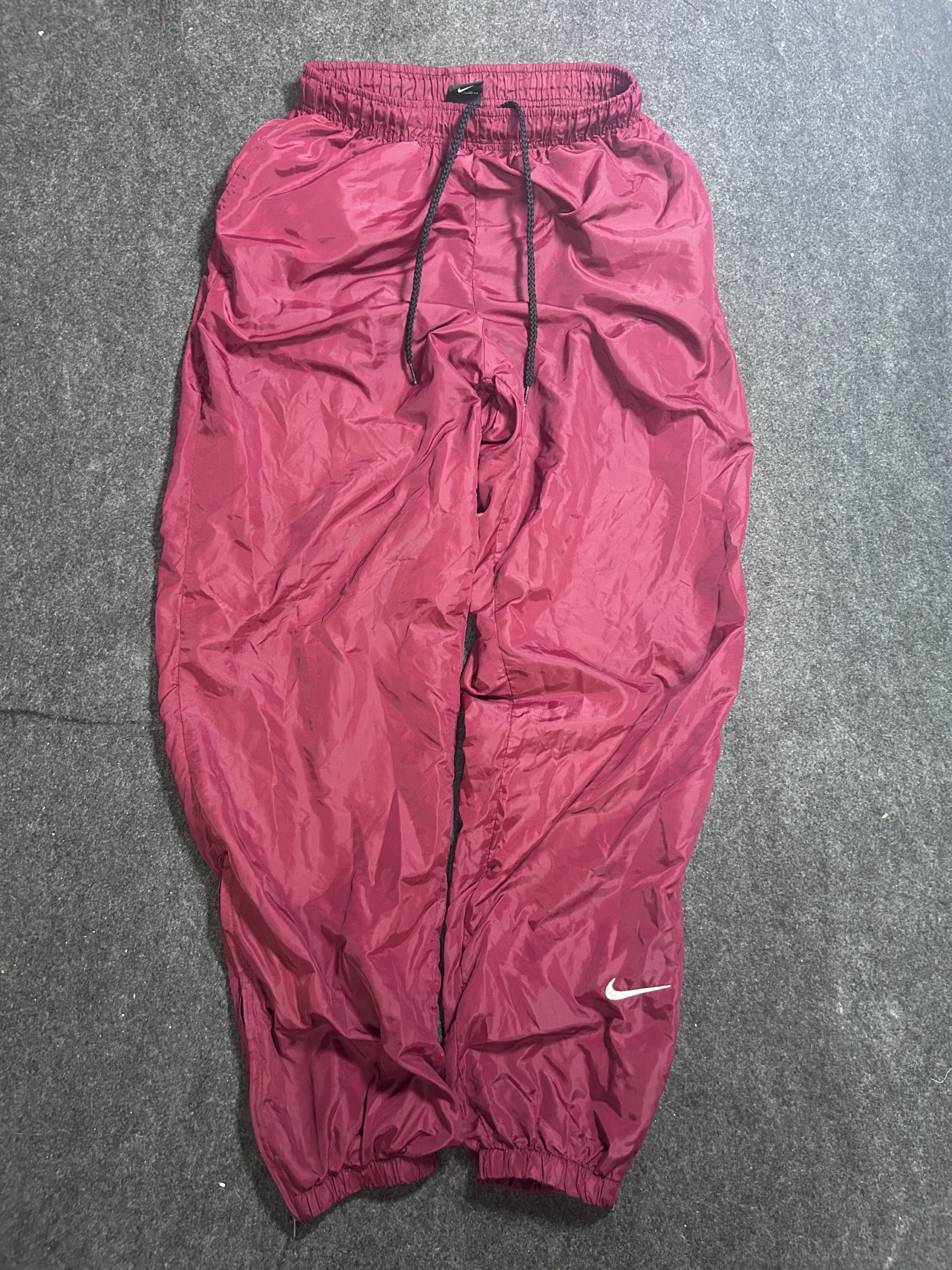 Nike Team Vintage Maroon Windbreaker Track Pants | Adjustable Hem Zip Joggers | Size M