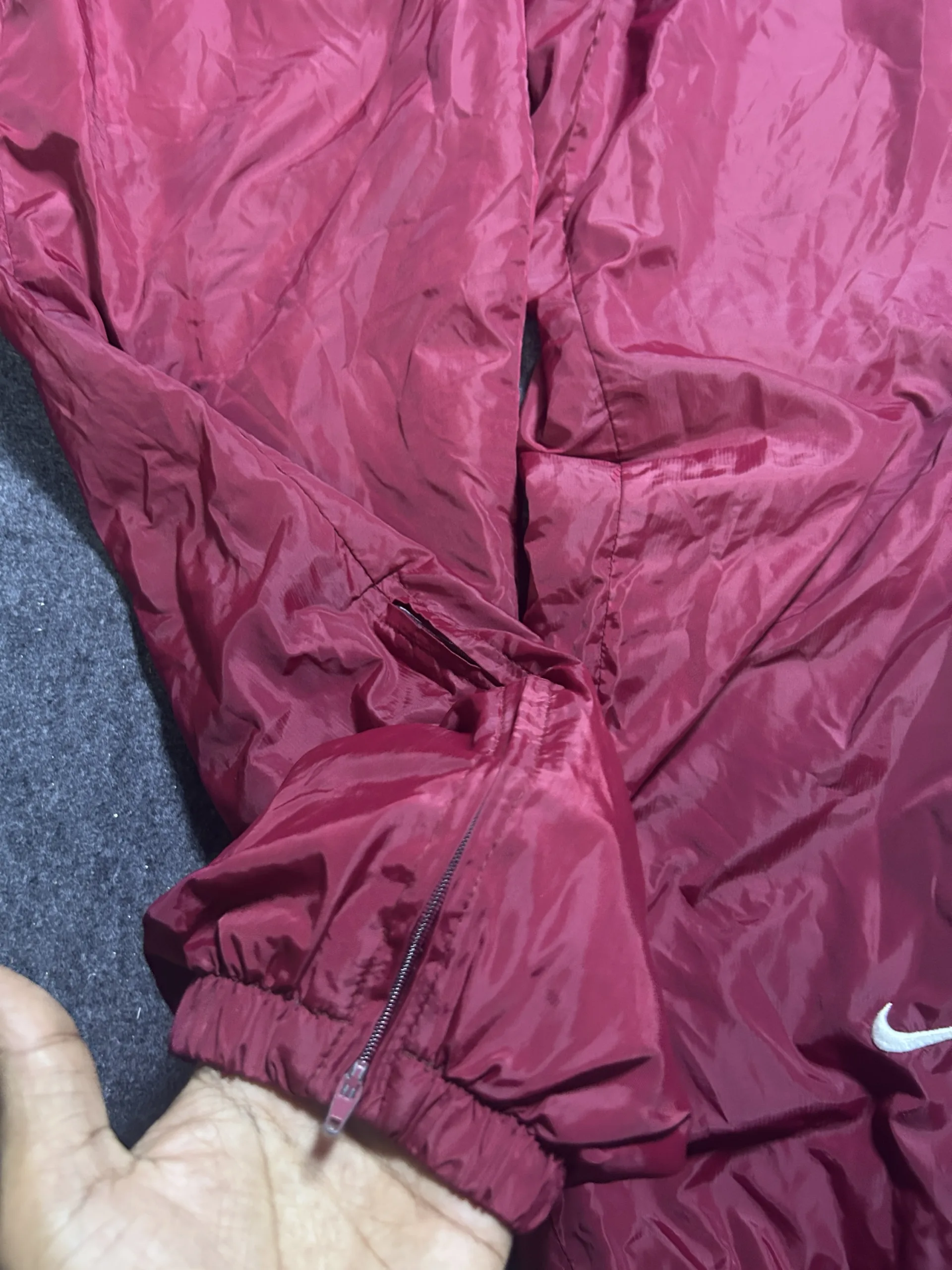 Nike Team Vintage Maroon Windbreaker Track Pants | Adjustable Hem Zip Joggers | Size M