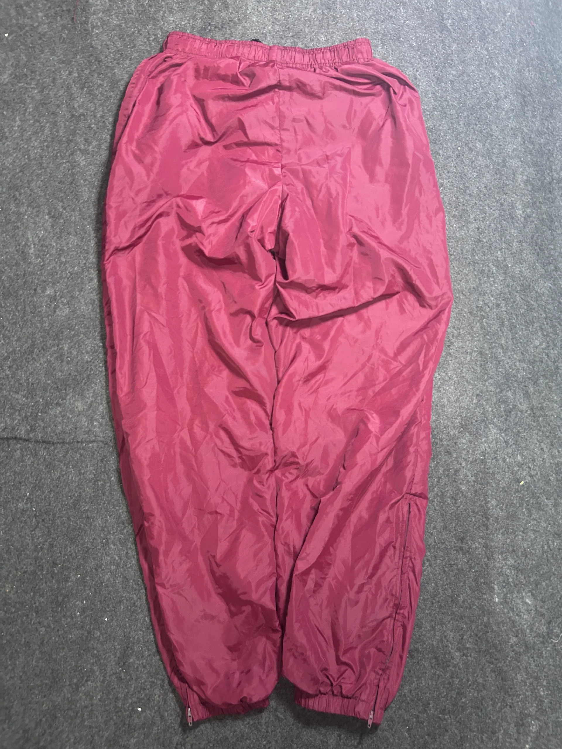 Nike Team Vintage Maroon Windbreaker Track Pants | Adjustable Hem Zip Joggers | Size M