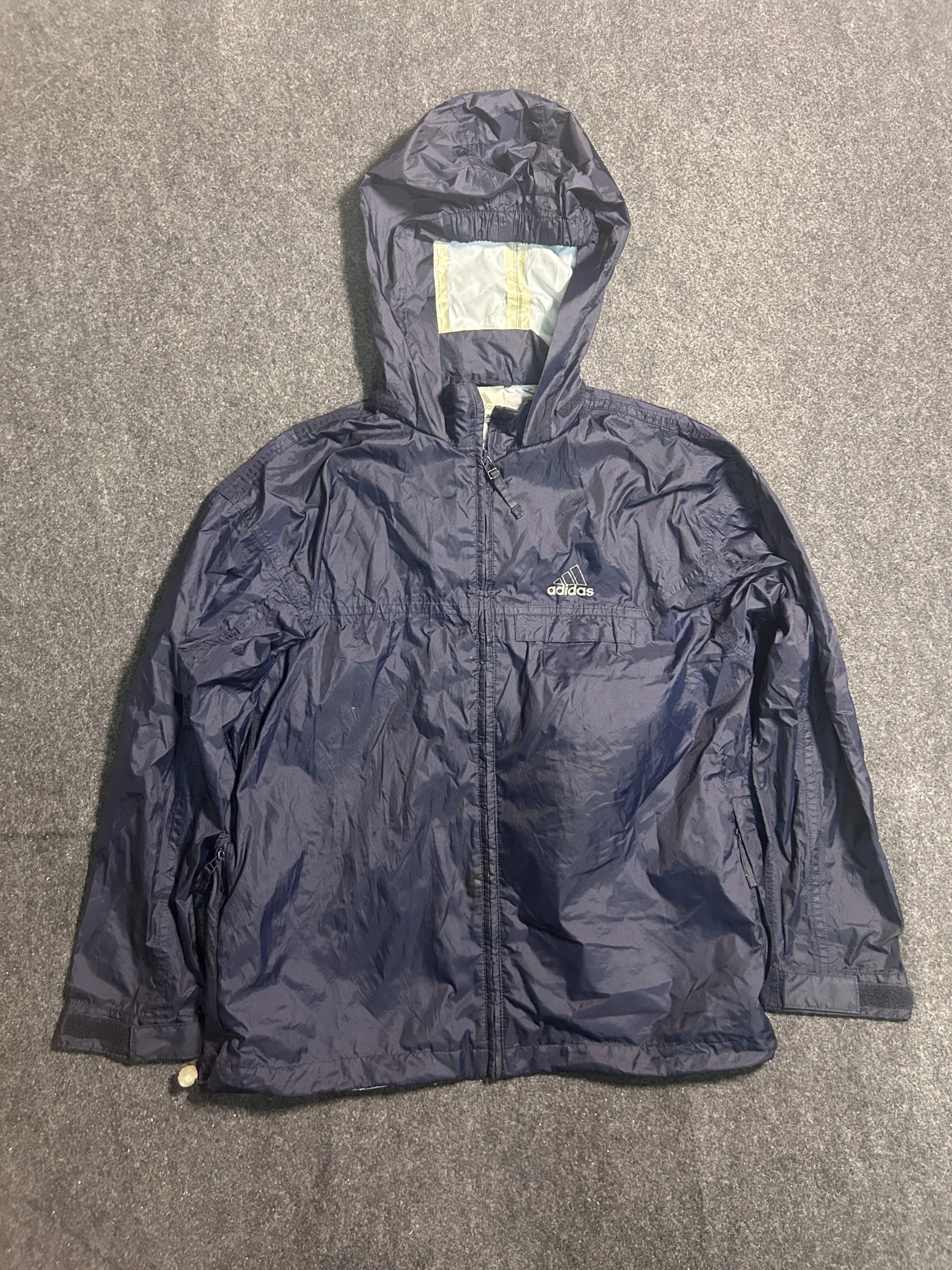 Adidas Lightweight Waterproof Hooded Windbreaker Jacket Navy Blue M
