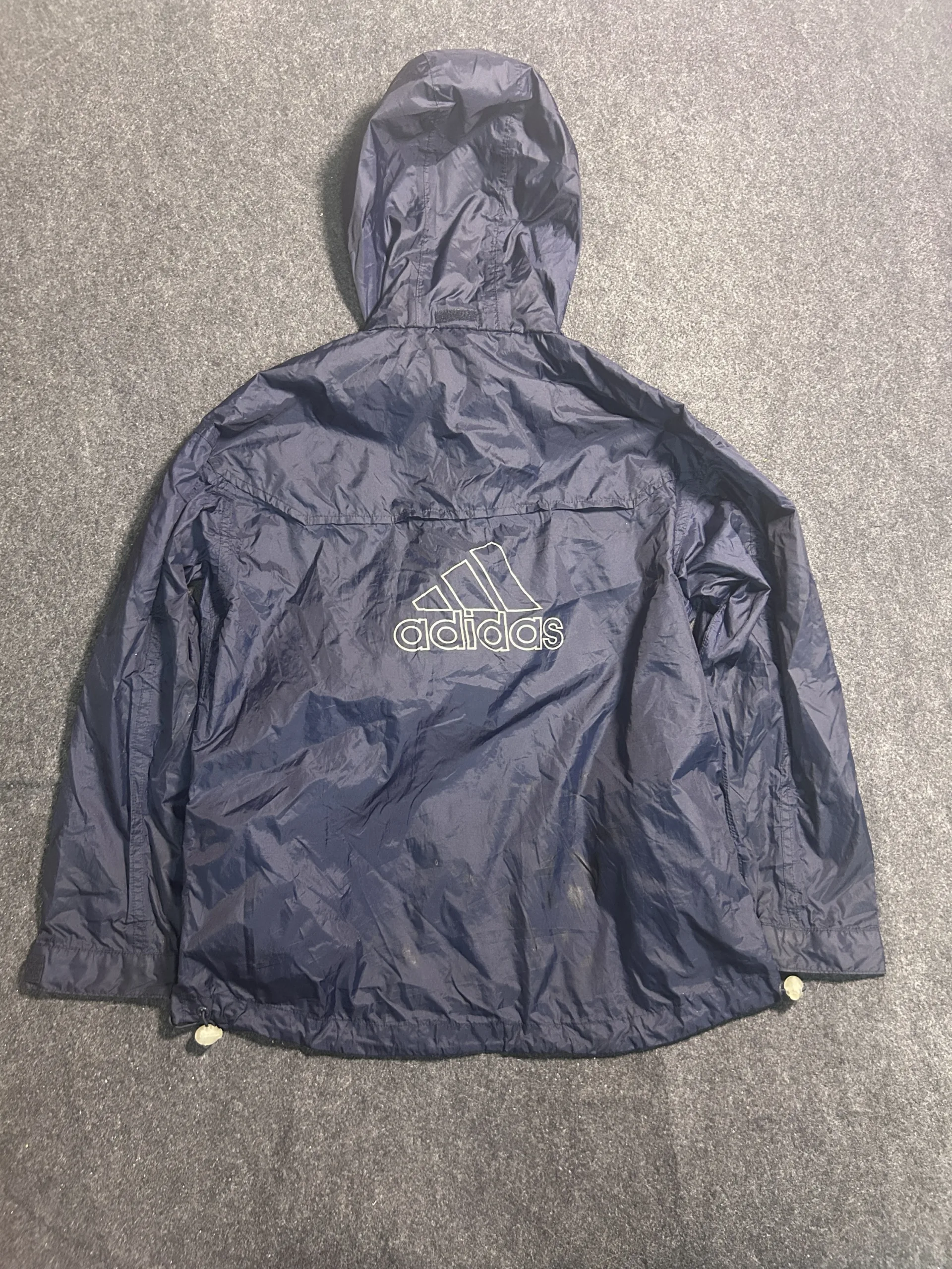 Adidas Lightweight Waterproof Hooded Windbreaker Jacket Navy Blue M
