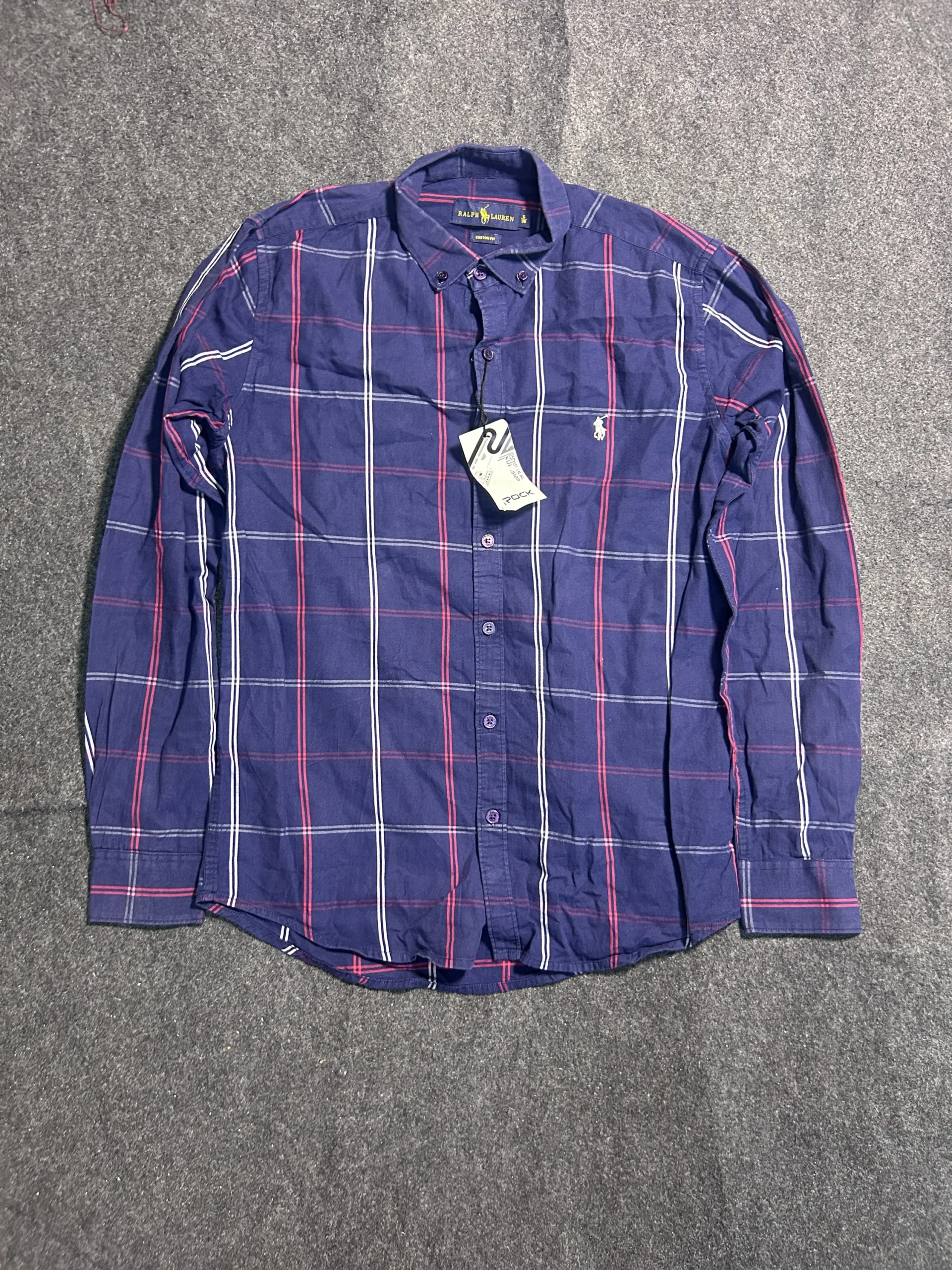 Ralph Lauren Custom Fit Plaid Button-Down Shirt Navy Blue | M