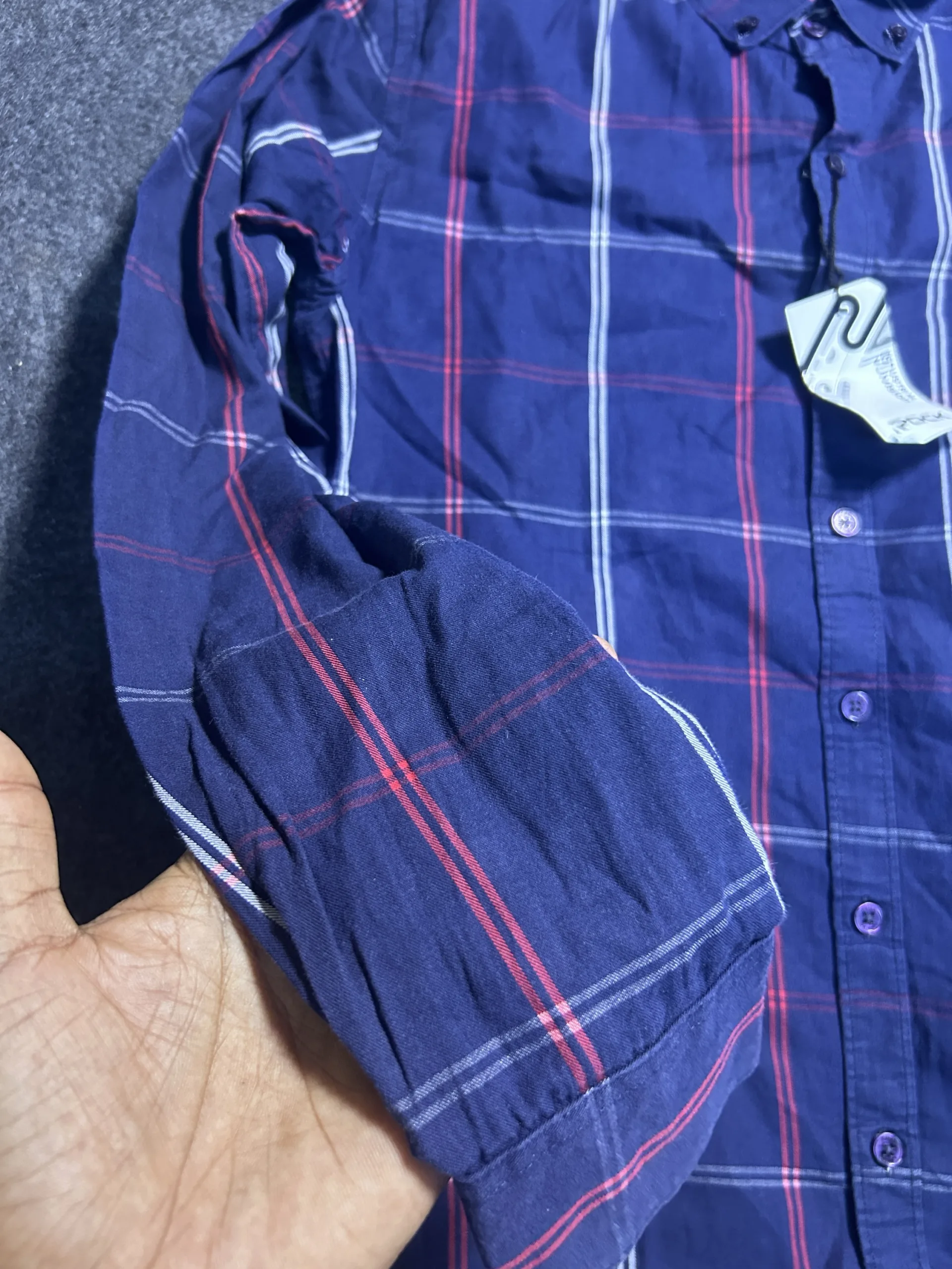 Ralph Lauren Custom Fit Plaid Button-Down Shirt Navy Blue | M