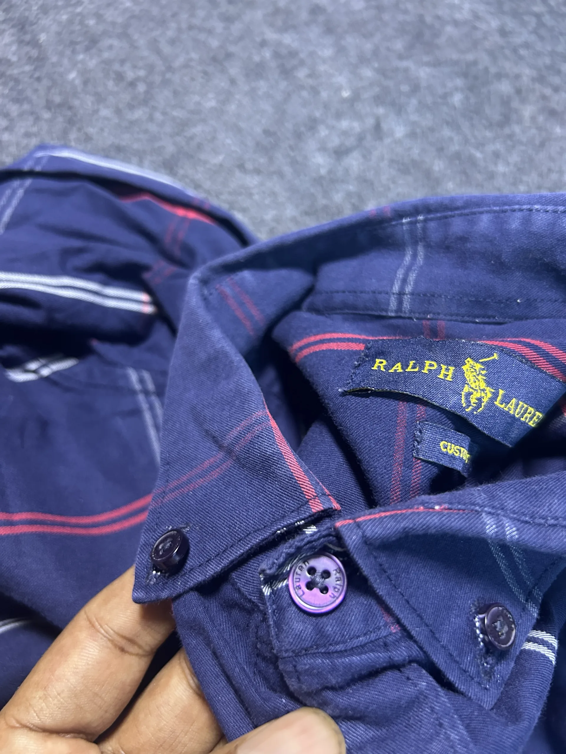 Ralph Lauren Custom Fit Plaid Button-Down Shirt Navy Blue | M