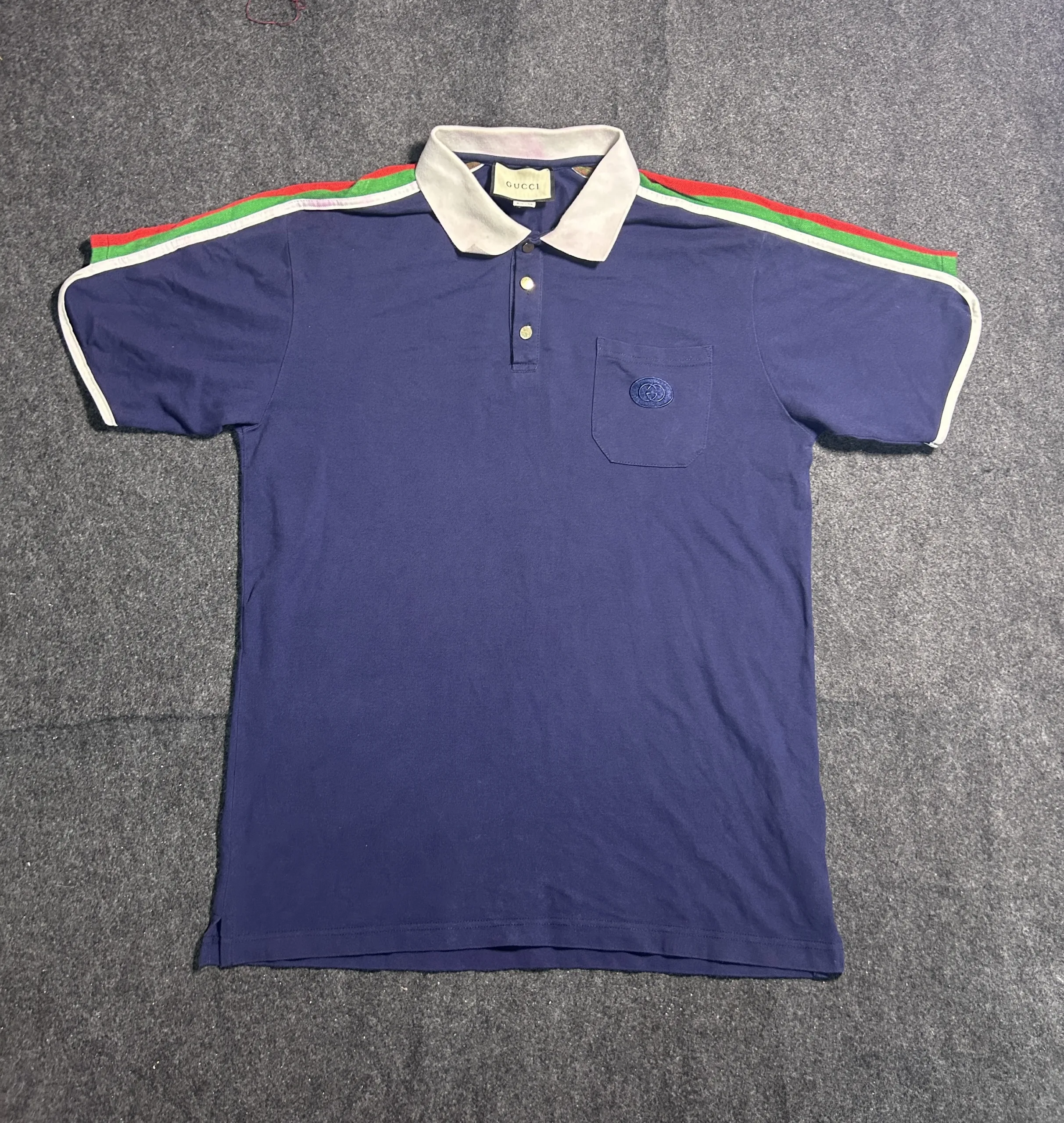 Gucci Web Stripe Polo Shirt Navy Blue XL Made in Italy Designer Luxury Polo