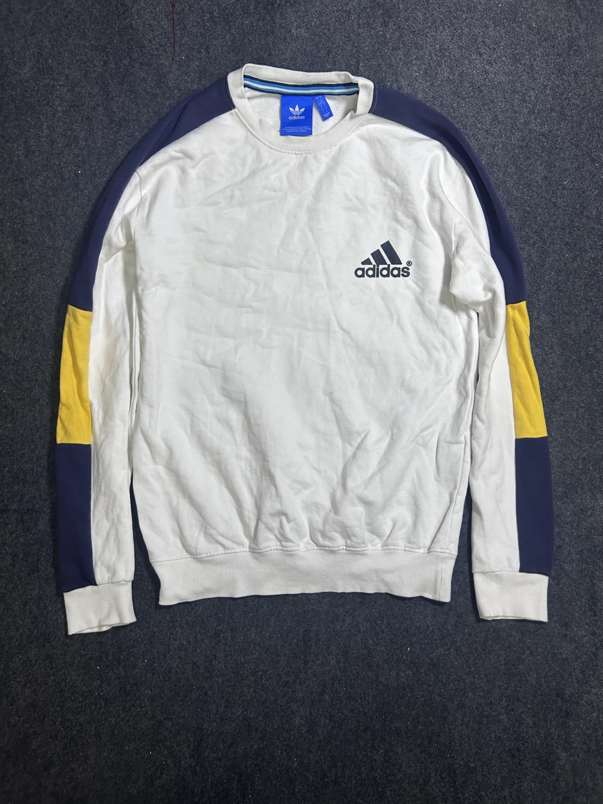 Adidas Originals Colorblock Crewneck Sweatshirt White/Navy/Yellow | L