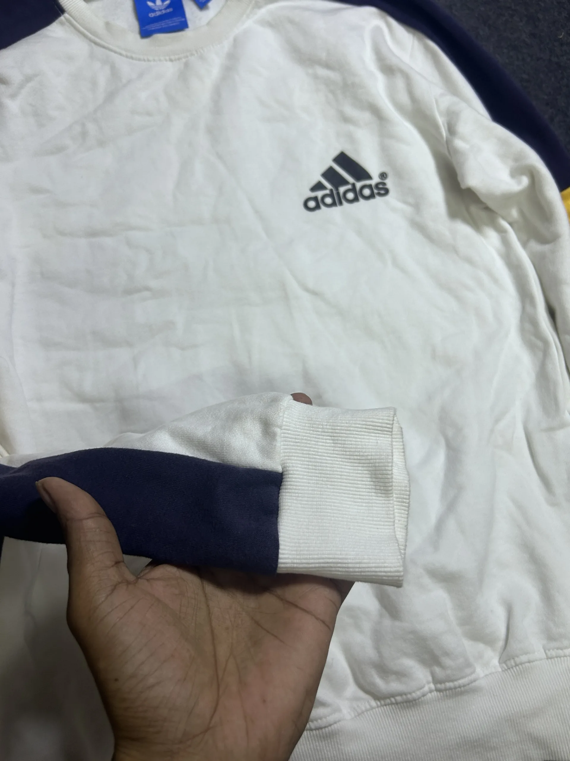 Adidas Originals Colorblock Crewneck Sweatshirt White/Navy/Yellow | L