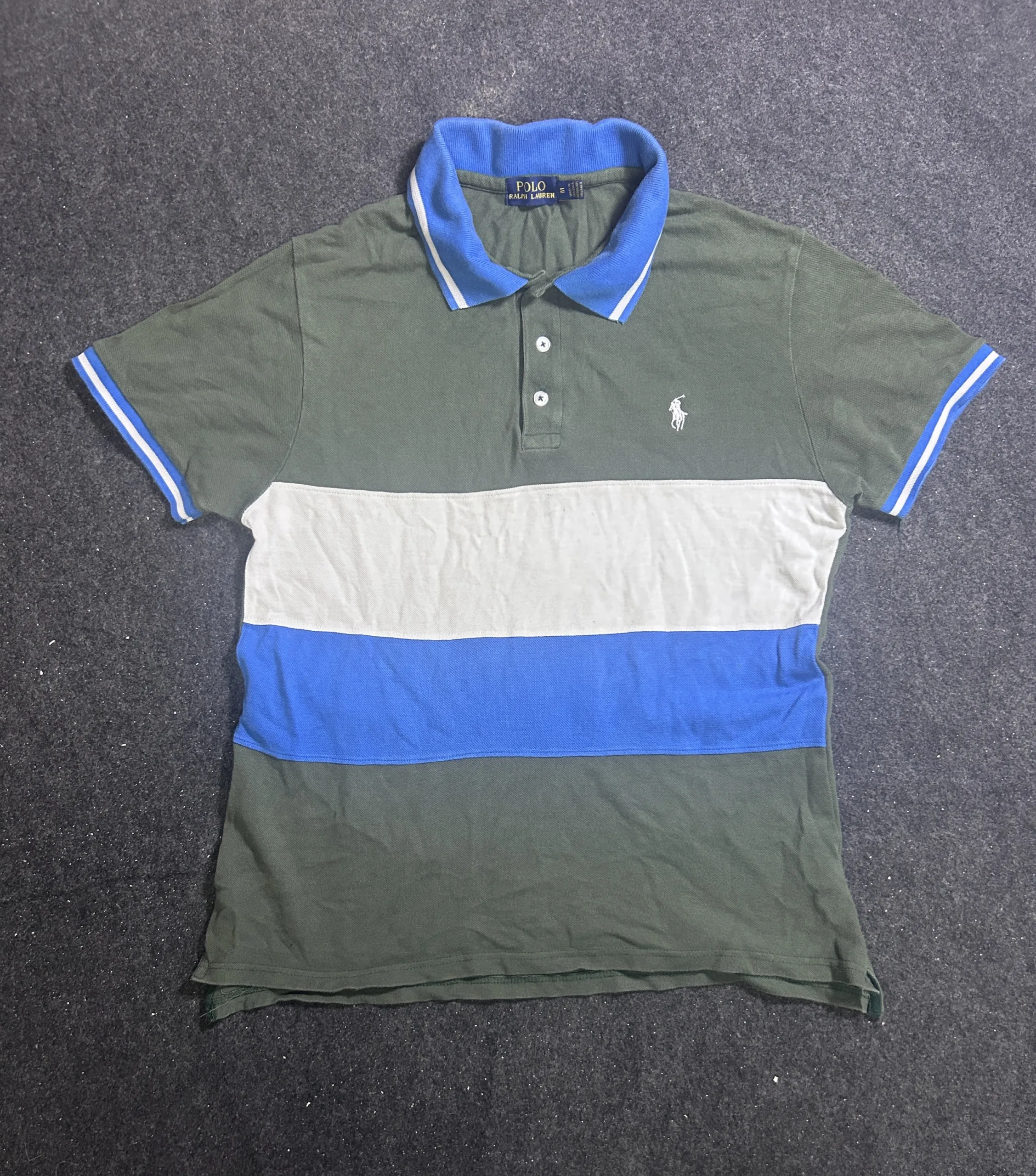 Polo Ralph Lauren Color Block Polo T-Shirt Olive Green | 100% Cotton M