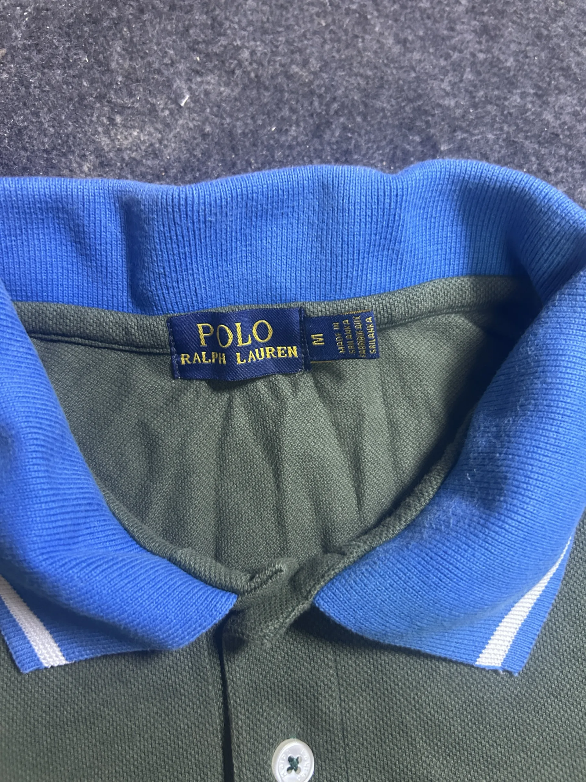 Polo Ralph Lauren Color Block Polo T-Shirt Olive Green | 100% Cotton M