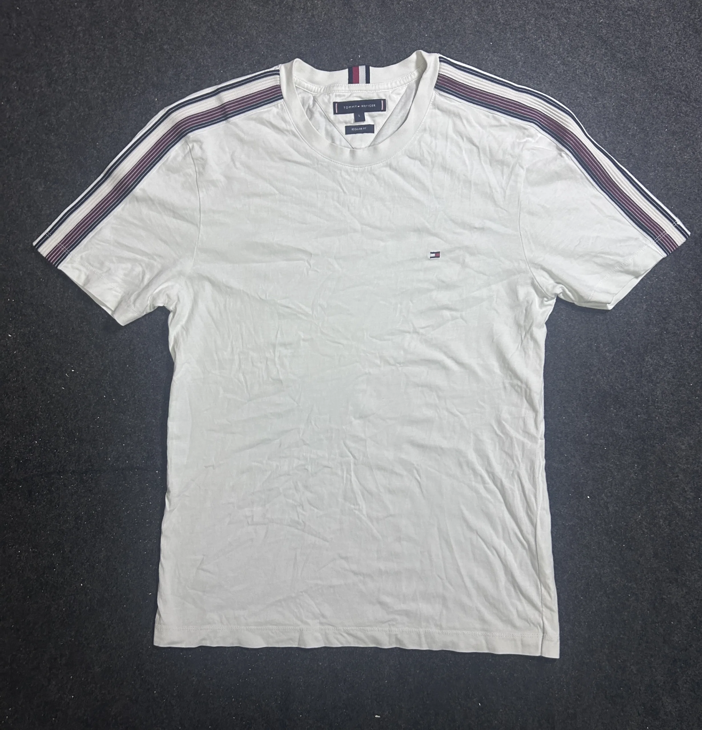 Tommy Hilfiger Stripe Sleeve T-Shirt White | 100% Cotton Regular Fit M