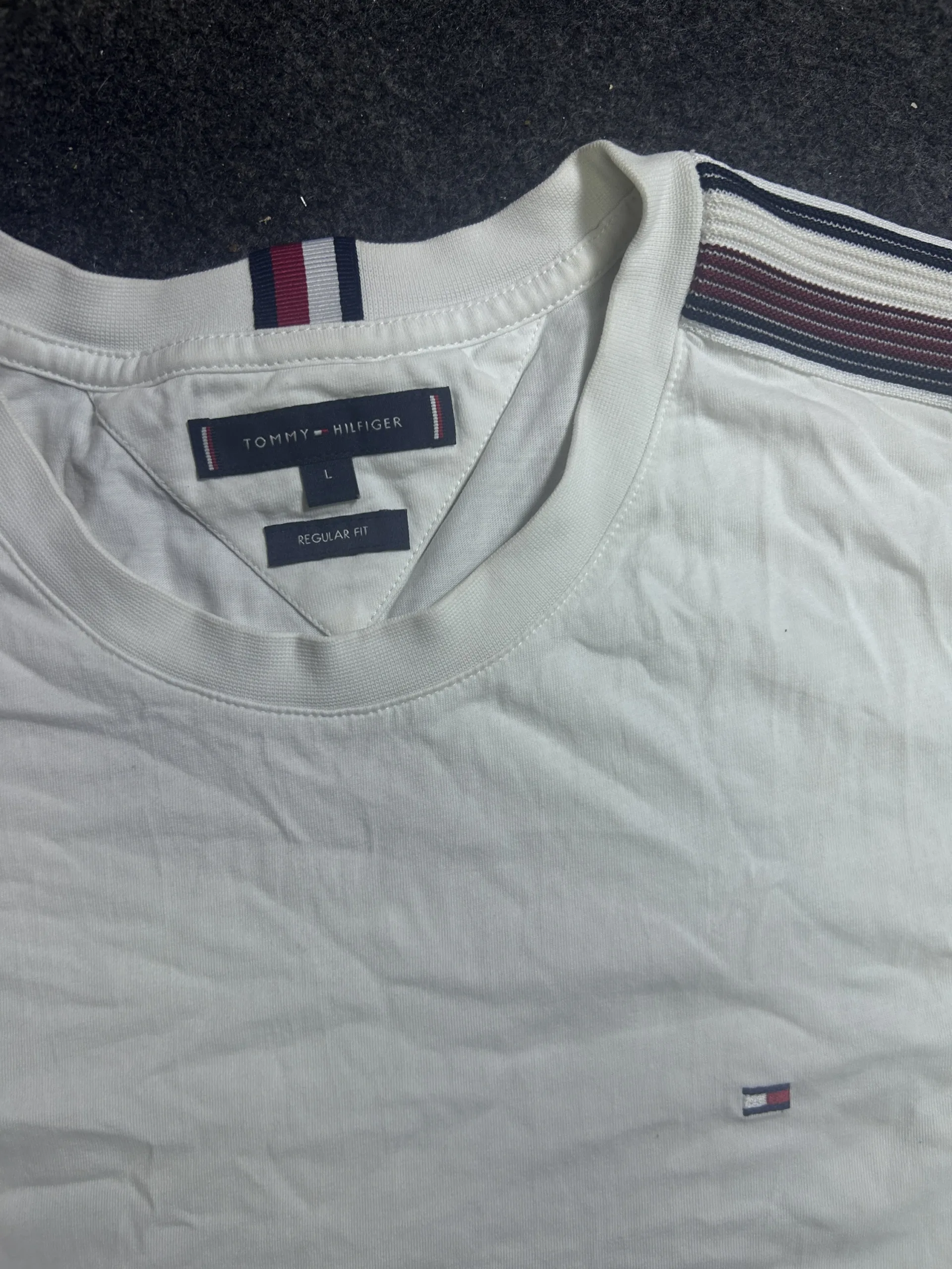 Tommy Hilfiger Stripe Sleeve T-Shirt White | 100% Cotton Regular Fit M