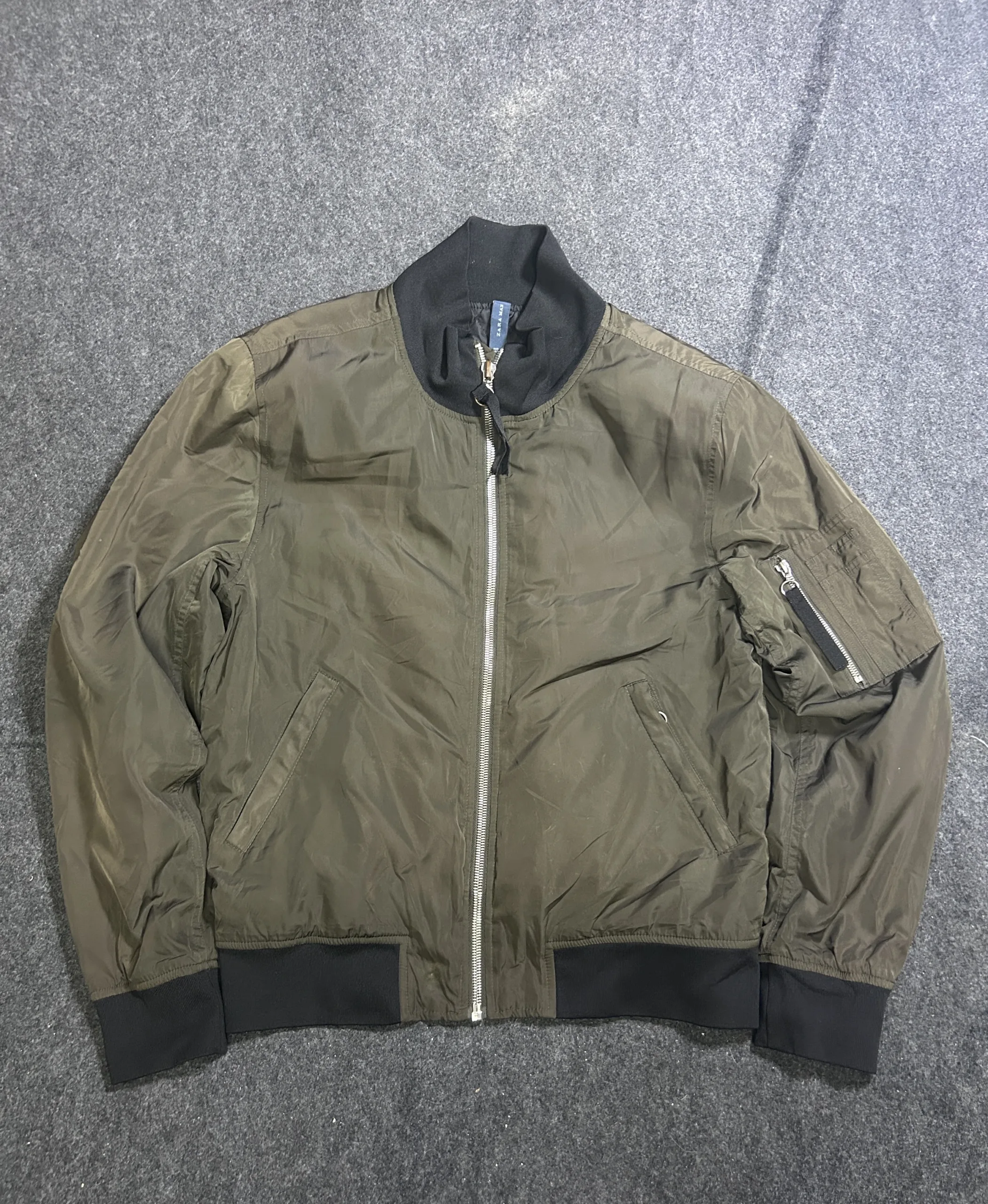 Zara Man Olive Green Quilted Bomber Jacket | L