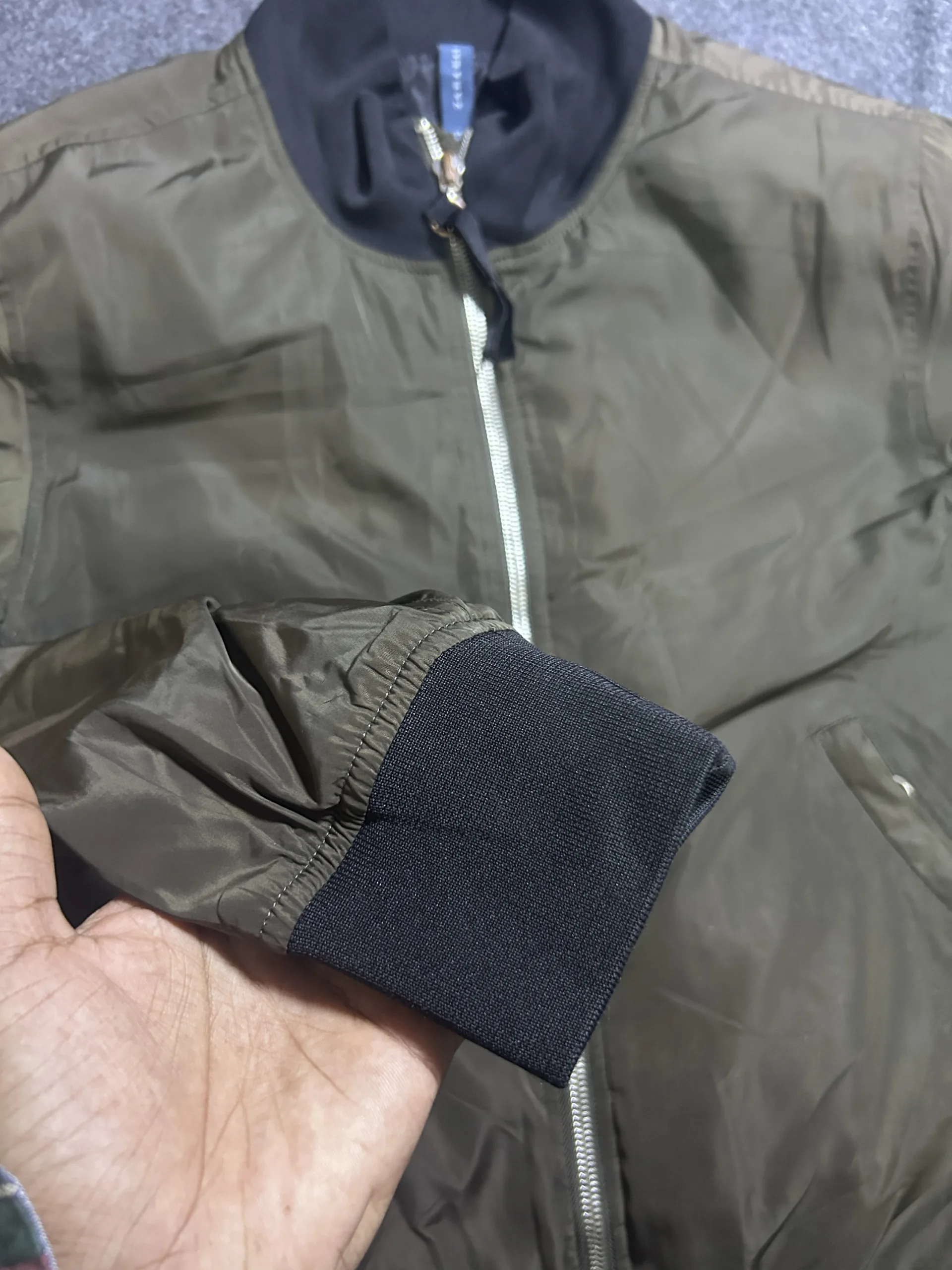 Zara Man Olive Green Quilted Bomber Jacket | L