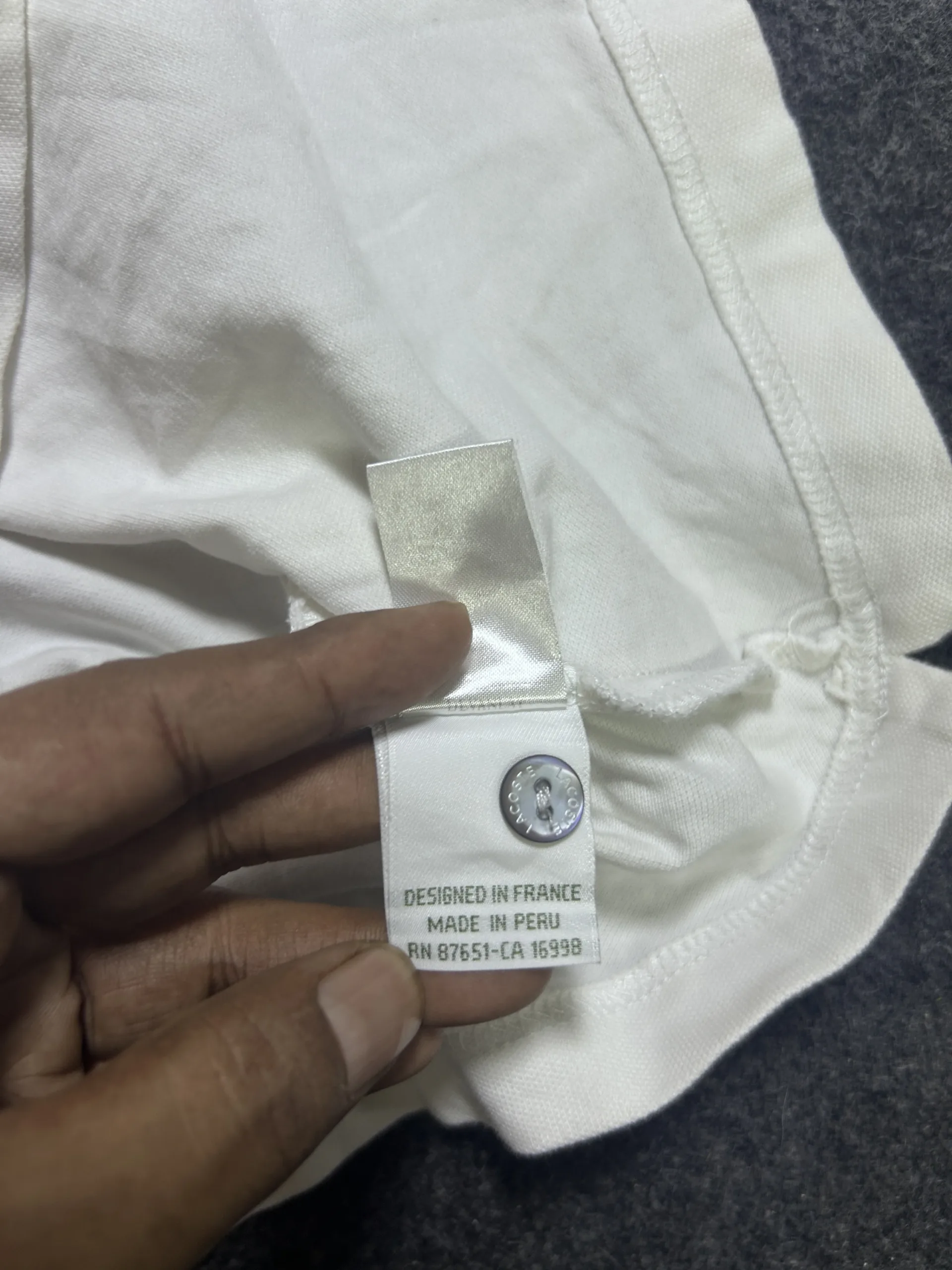 Lacoste White Polo T-Shirt Classic Cotton Collared Tee L