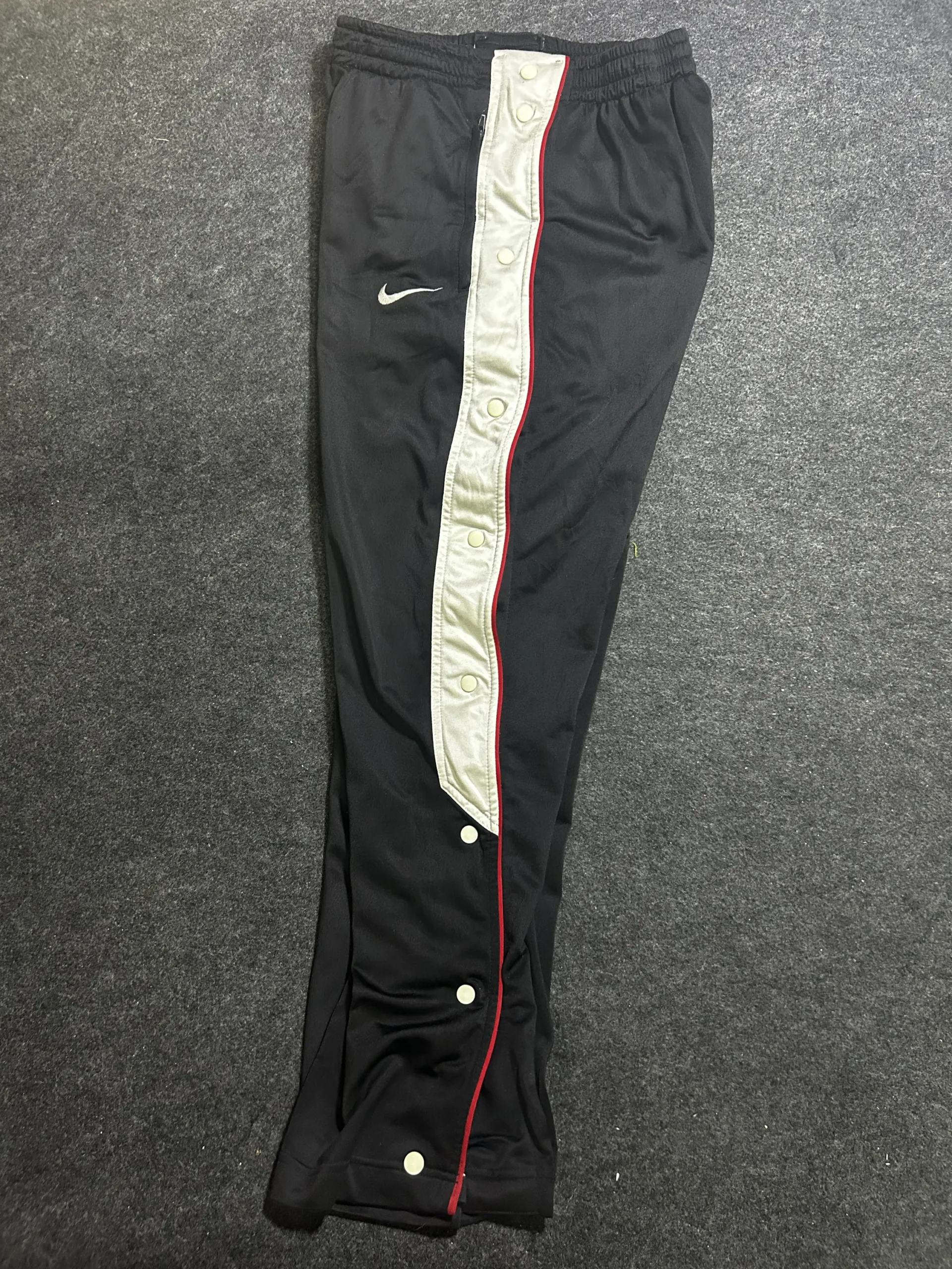 Nike Vintage Tearaway Snap Button Track Pants Black White Red | L