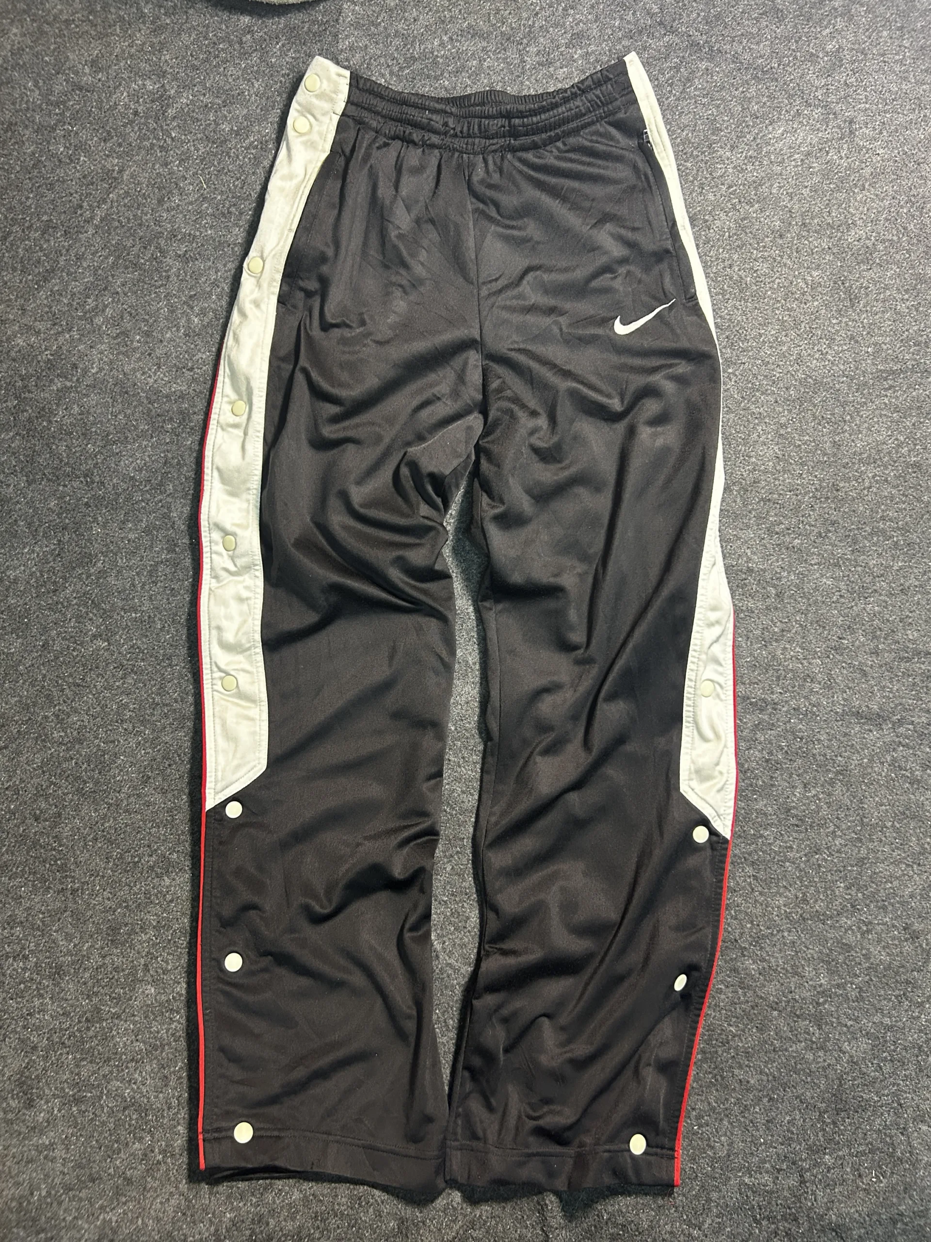 Nike Vintage Tearaway Snap Button Track Pants Black White Red | L